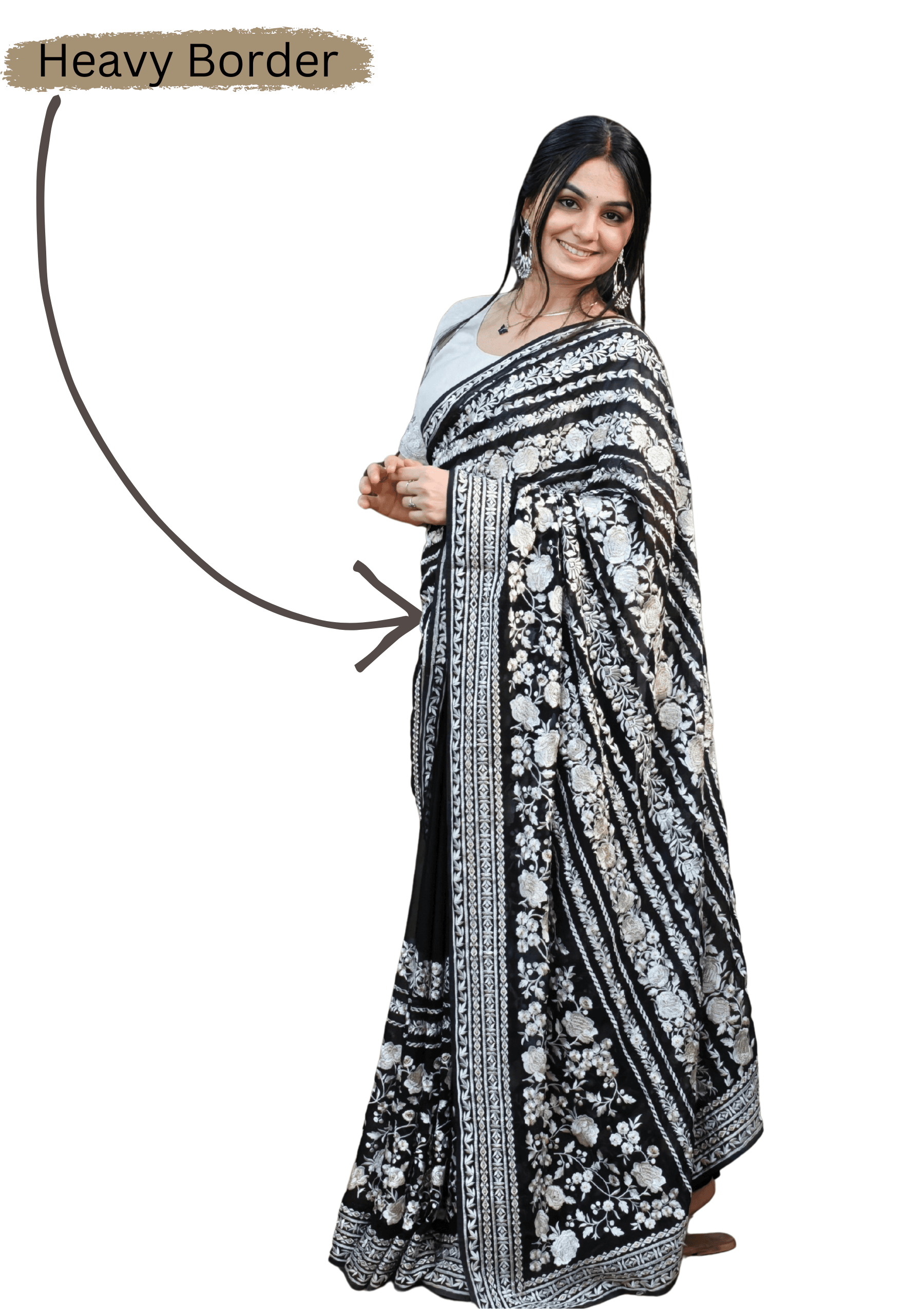 Ritual Styles Black Floral Striped Thread Embroidery Saree with Heavy Border image 3