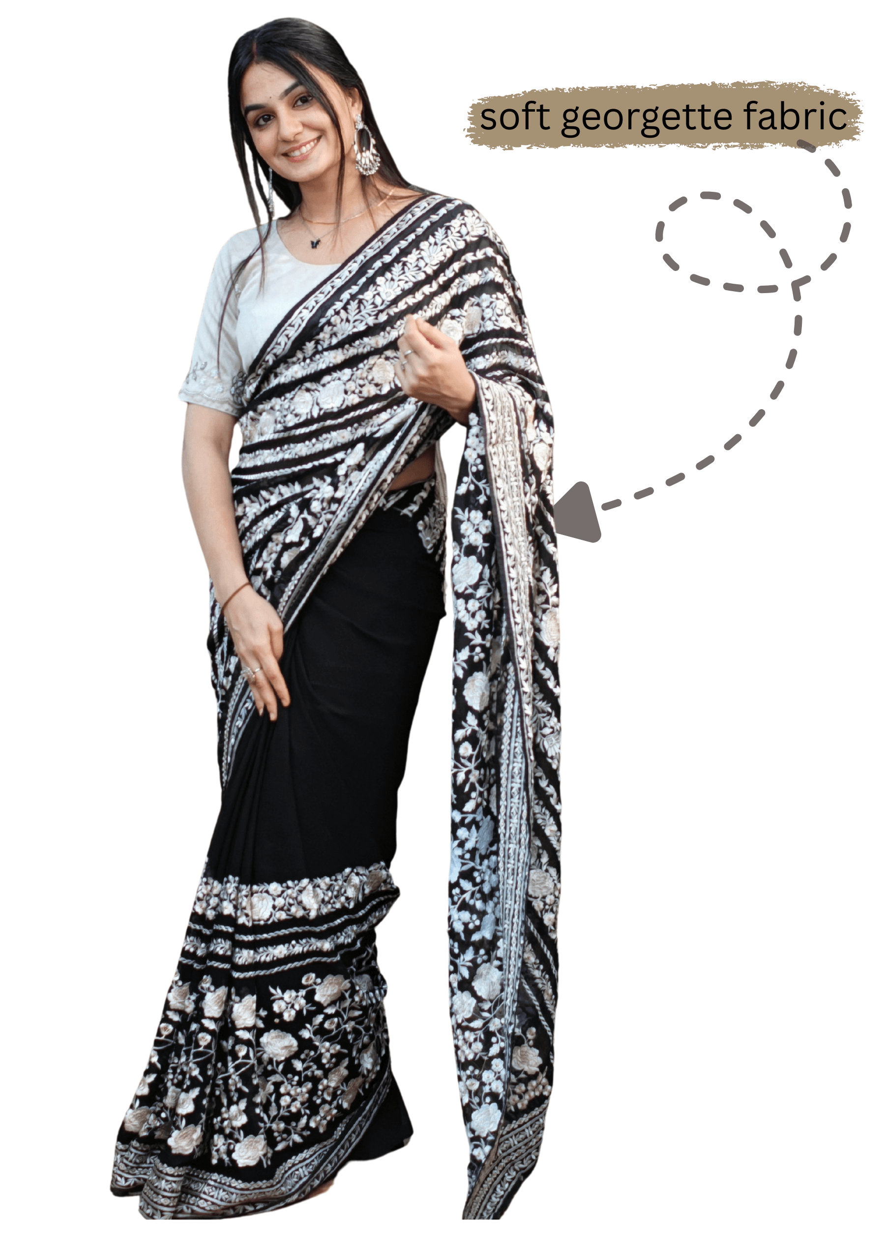 Ritual Styles Black Floral Striped Thread Embroidery Saree with Heavy Border image 8