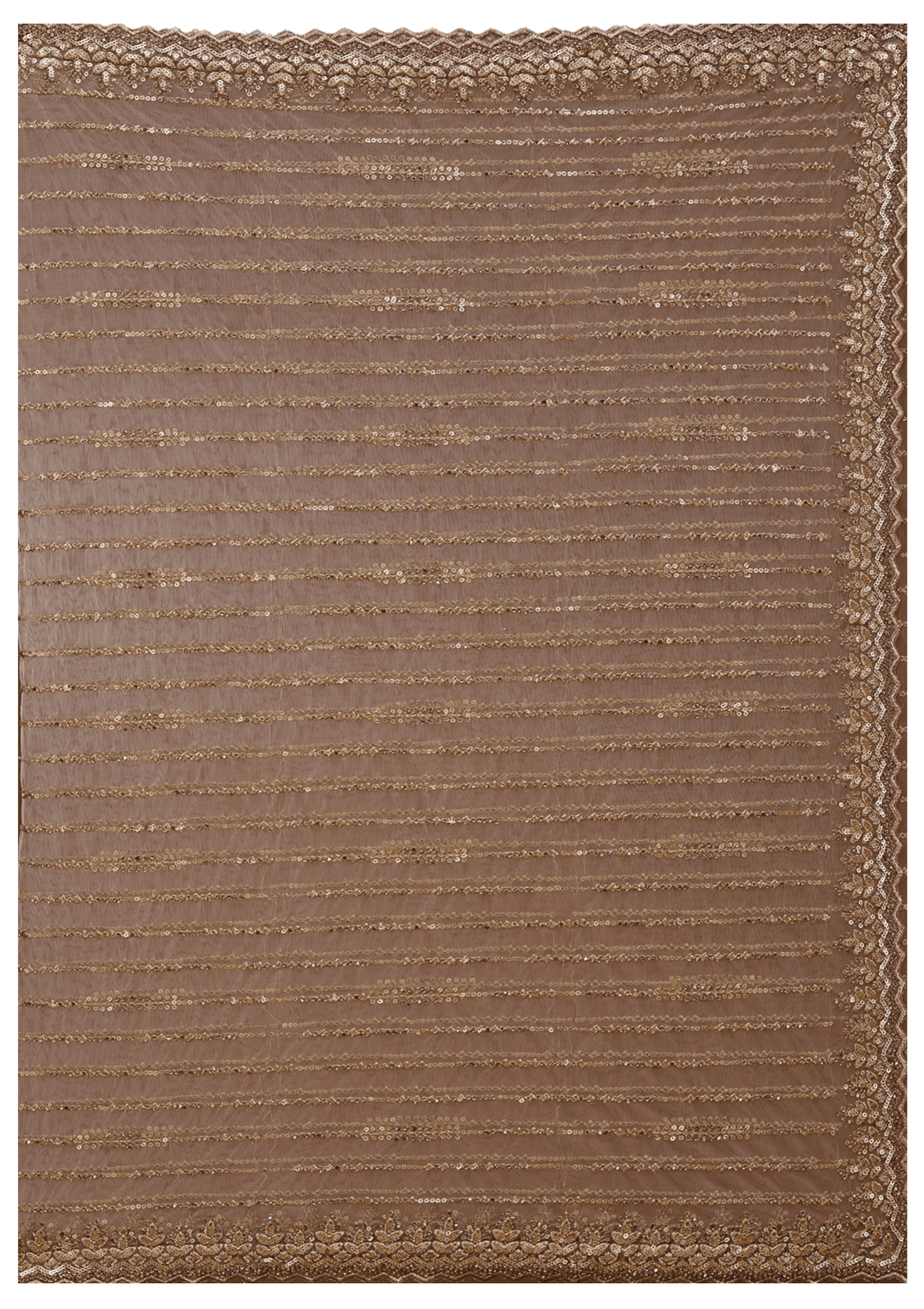 Ritual Styles Beige Stone Embellished Striped Designer Saree with Scalloped Embroidered Border image 6
