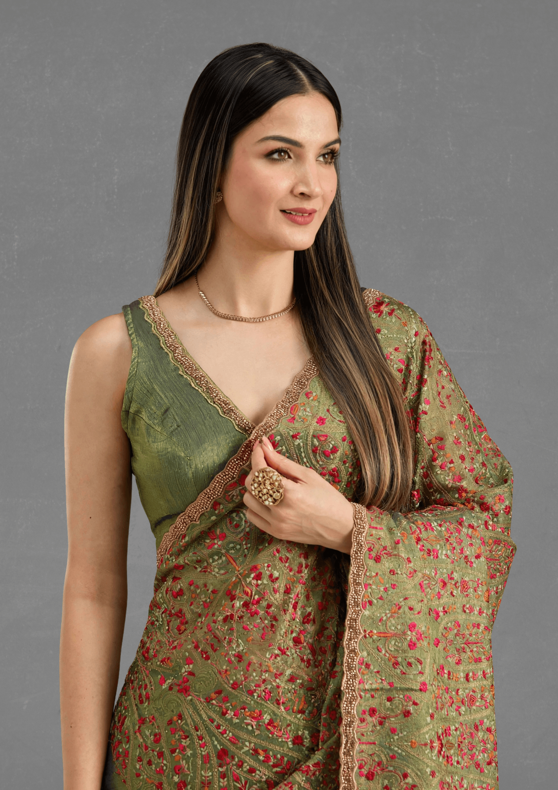 Ritual Styles Green Paisely Embroidered Designer Saree with Heavy Border image 1
