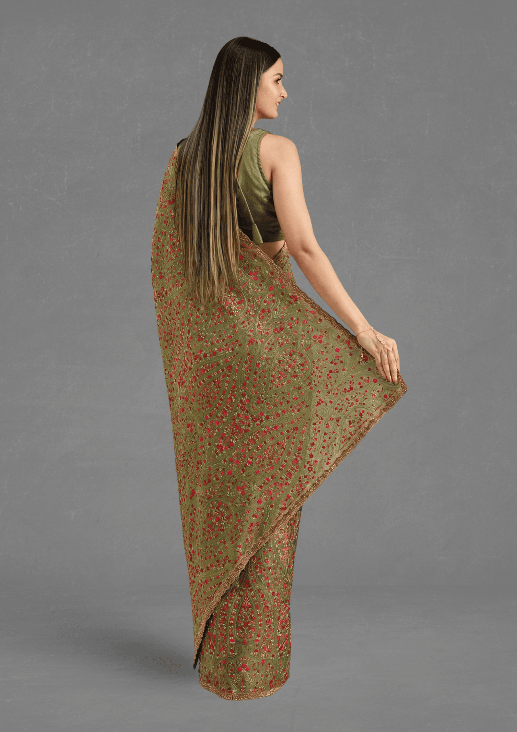 Ritual Styles Green Paisely Embroidered Designer Saree with Heavy Border image 3