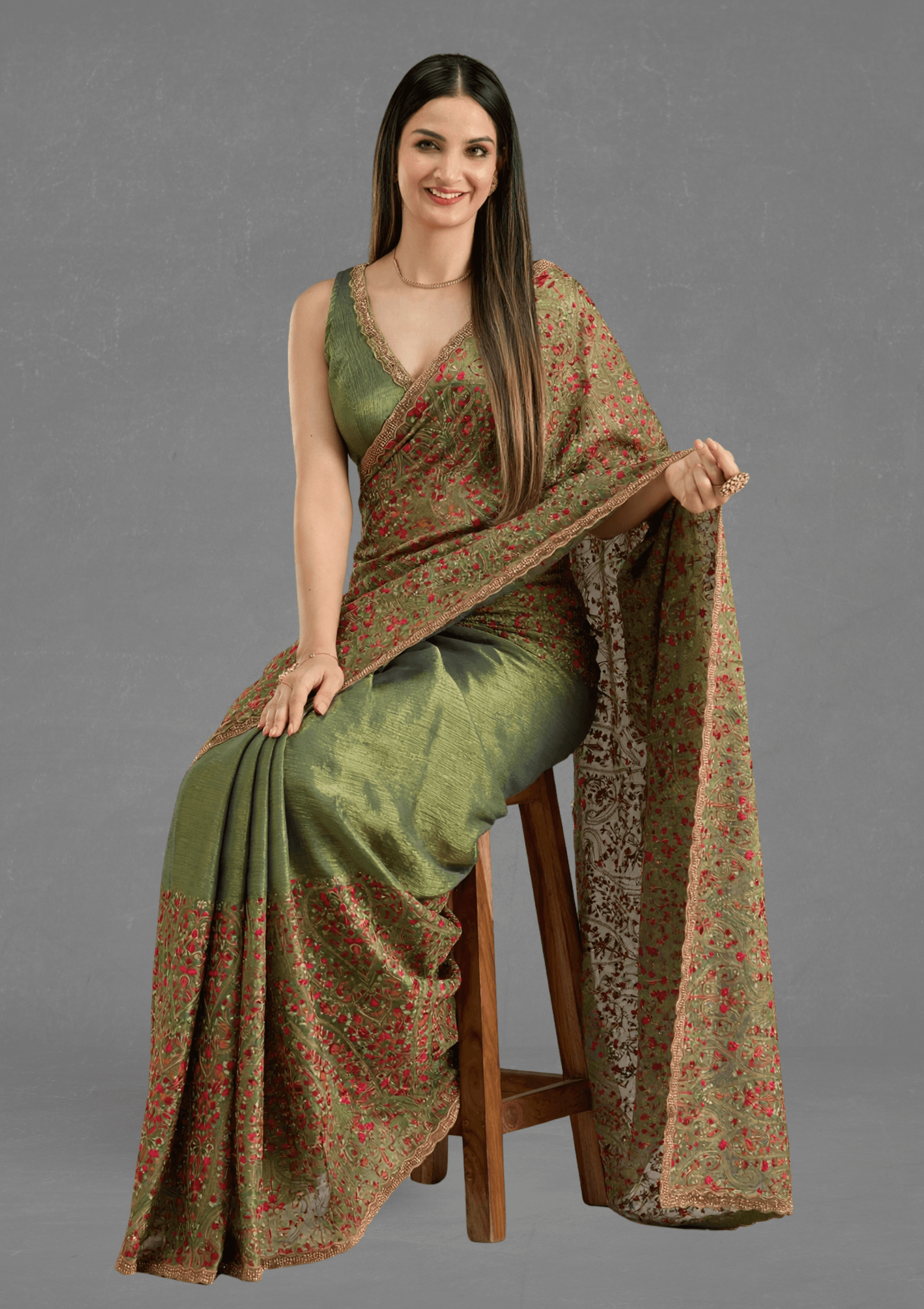Ritual Styles Green Paisely Embroidered Designer Saree with Heavy Border image 6