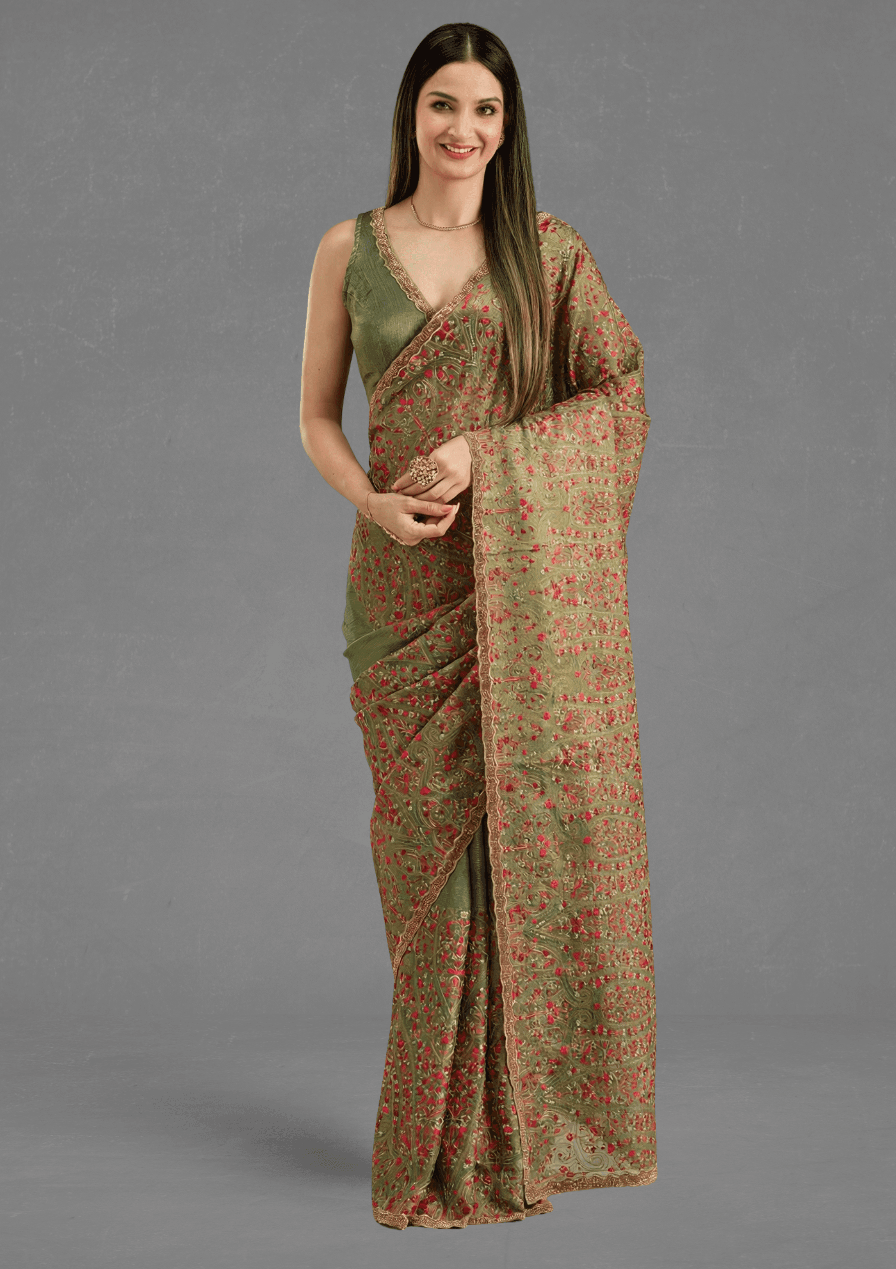 Ritual Styles Green Paisely Embroidered Designer Saree with Heavy Border image 5