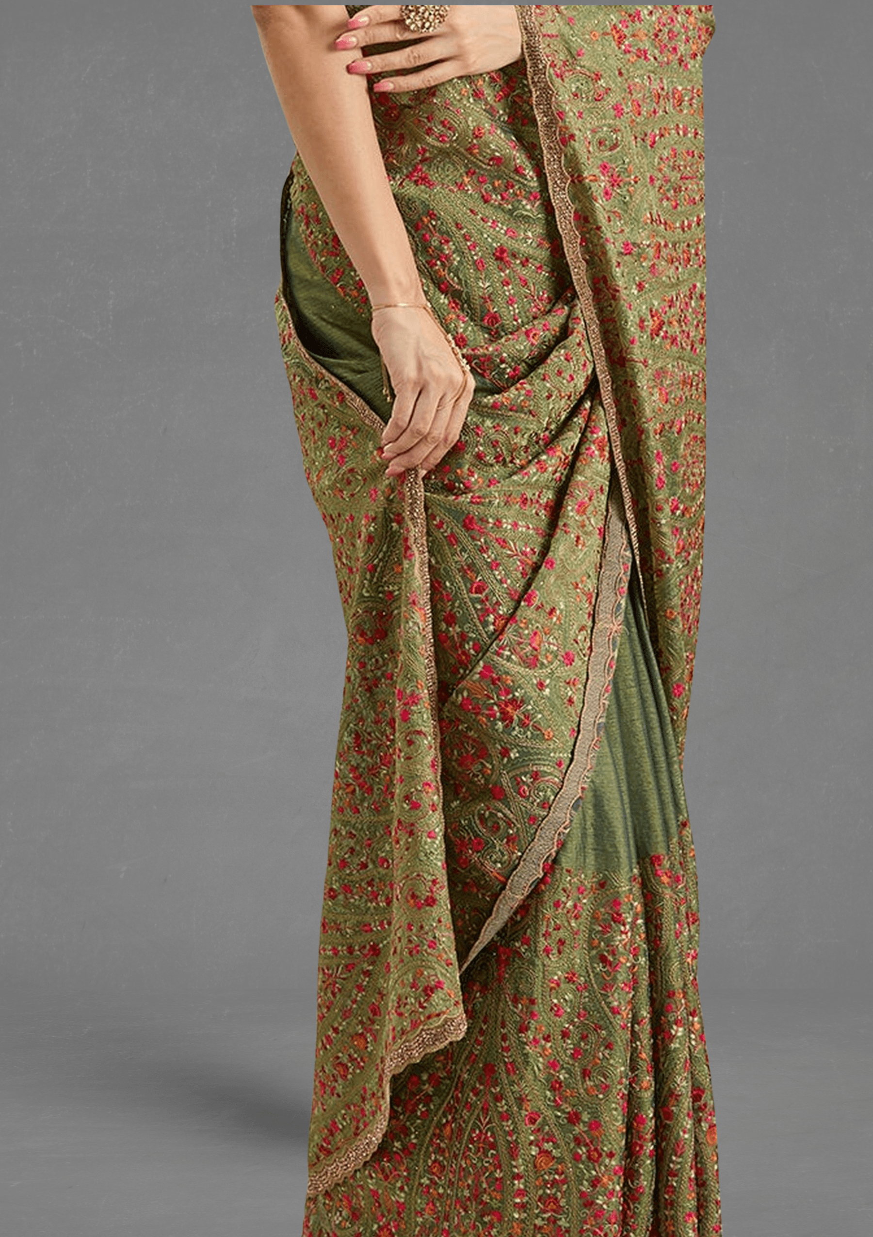 Ritual Styles Green Paisely Embroidered Designer Saree with Heavy Border image 7