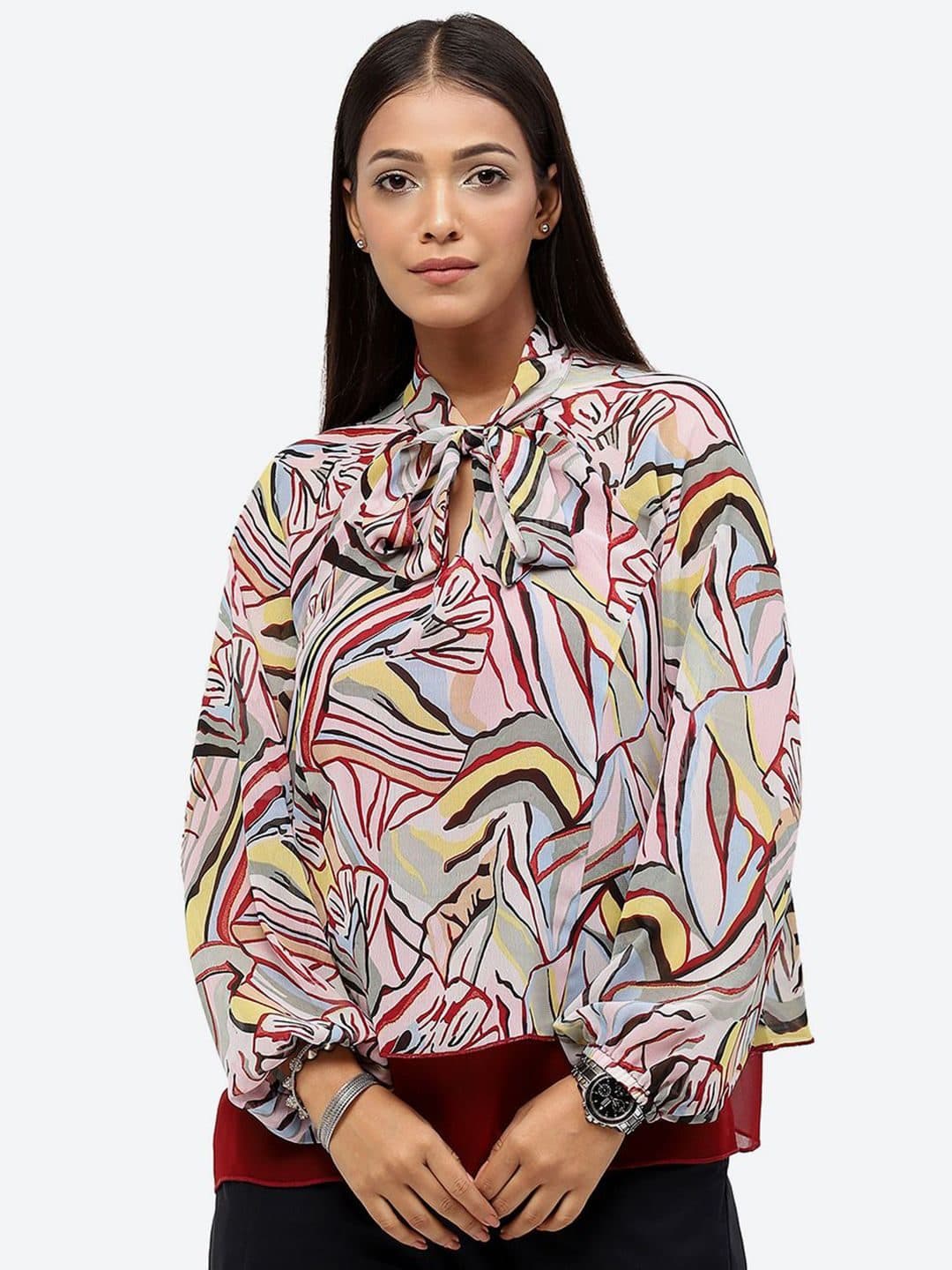 Baawri Abstract Printed Tie-Up Neck Top image 1