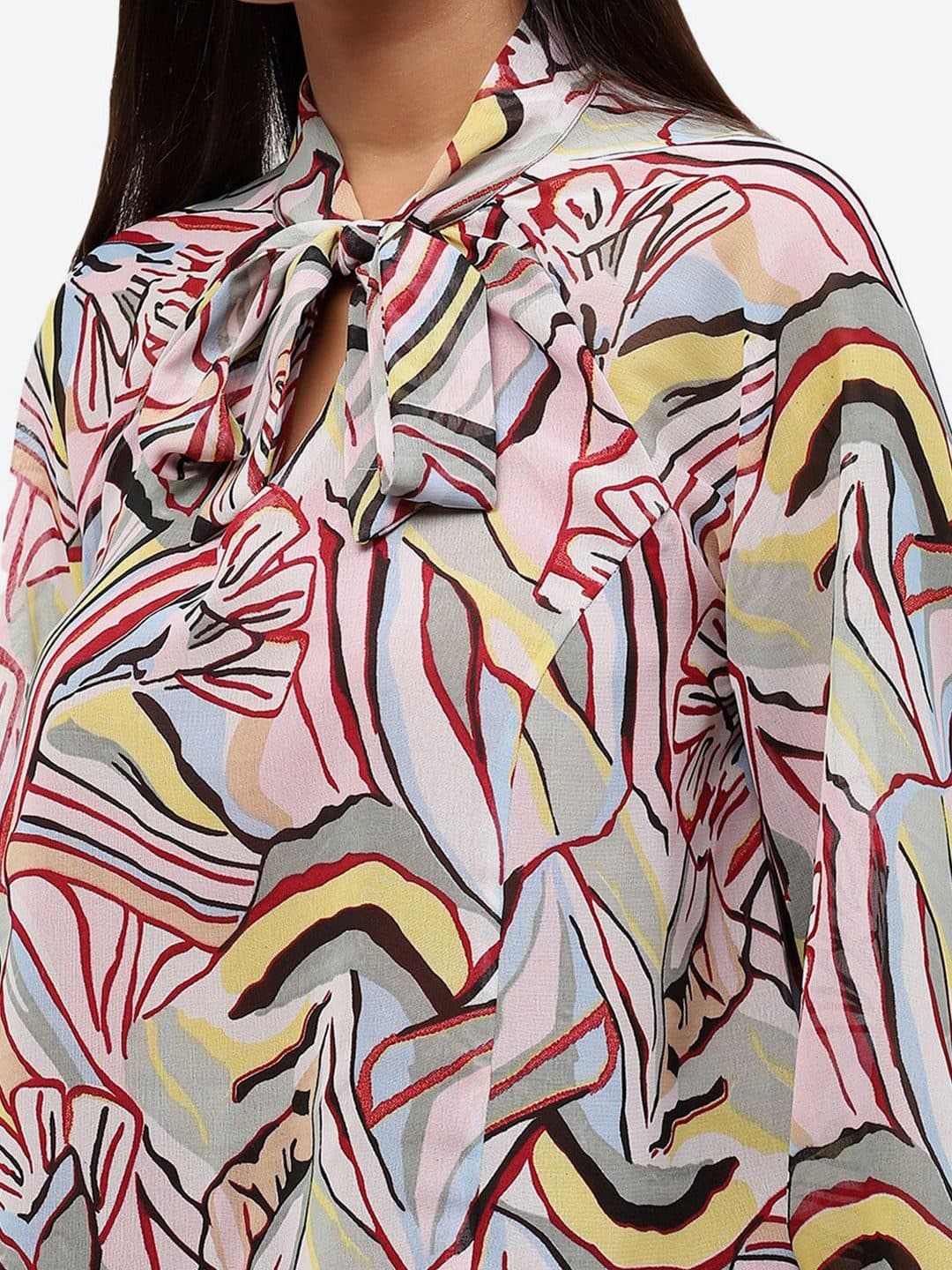 Baawri Abstract Printed Tie-Up Neck Top image 2