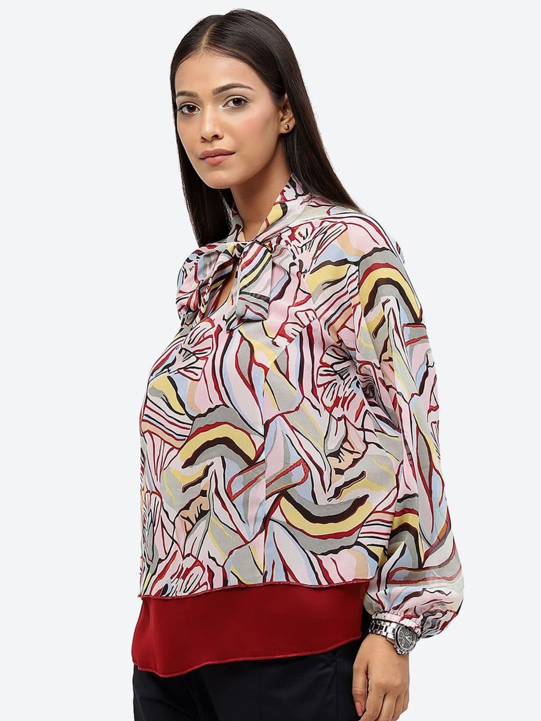 Baawri Abstract Printed Tie-Up Neck Top image 5