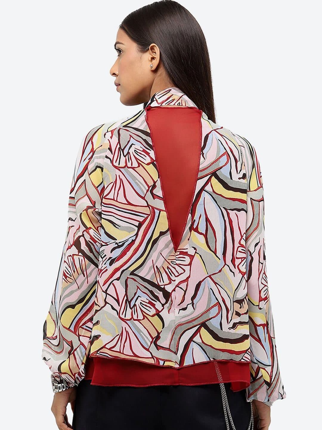 Baawri Abstract Printed Tie-Up Neck Top image 4