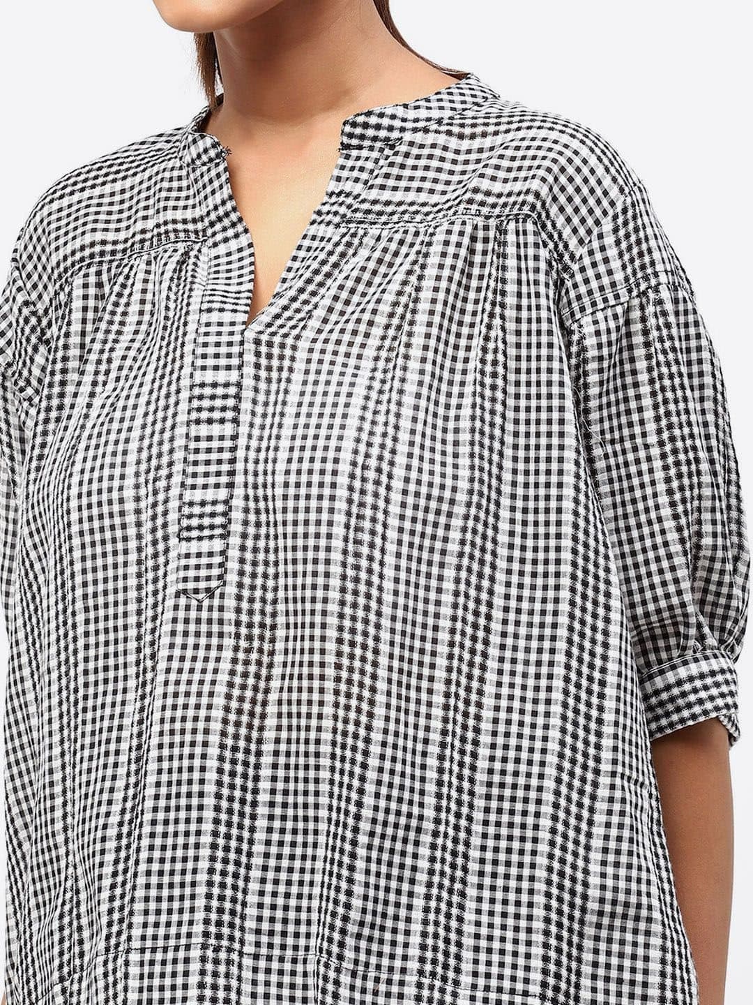 Baawri Checked Mandarin Collar Cuffed Sleeves Pure Cotton Regular Top image 2