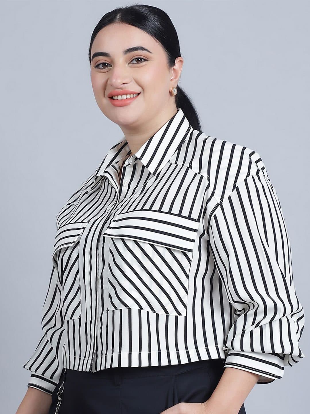 Baawri Cuffed Sleeves Shirt Style Crop Top image 5