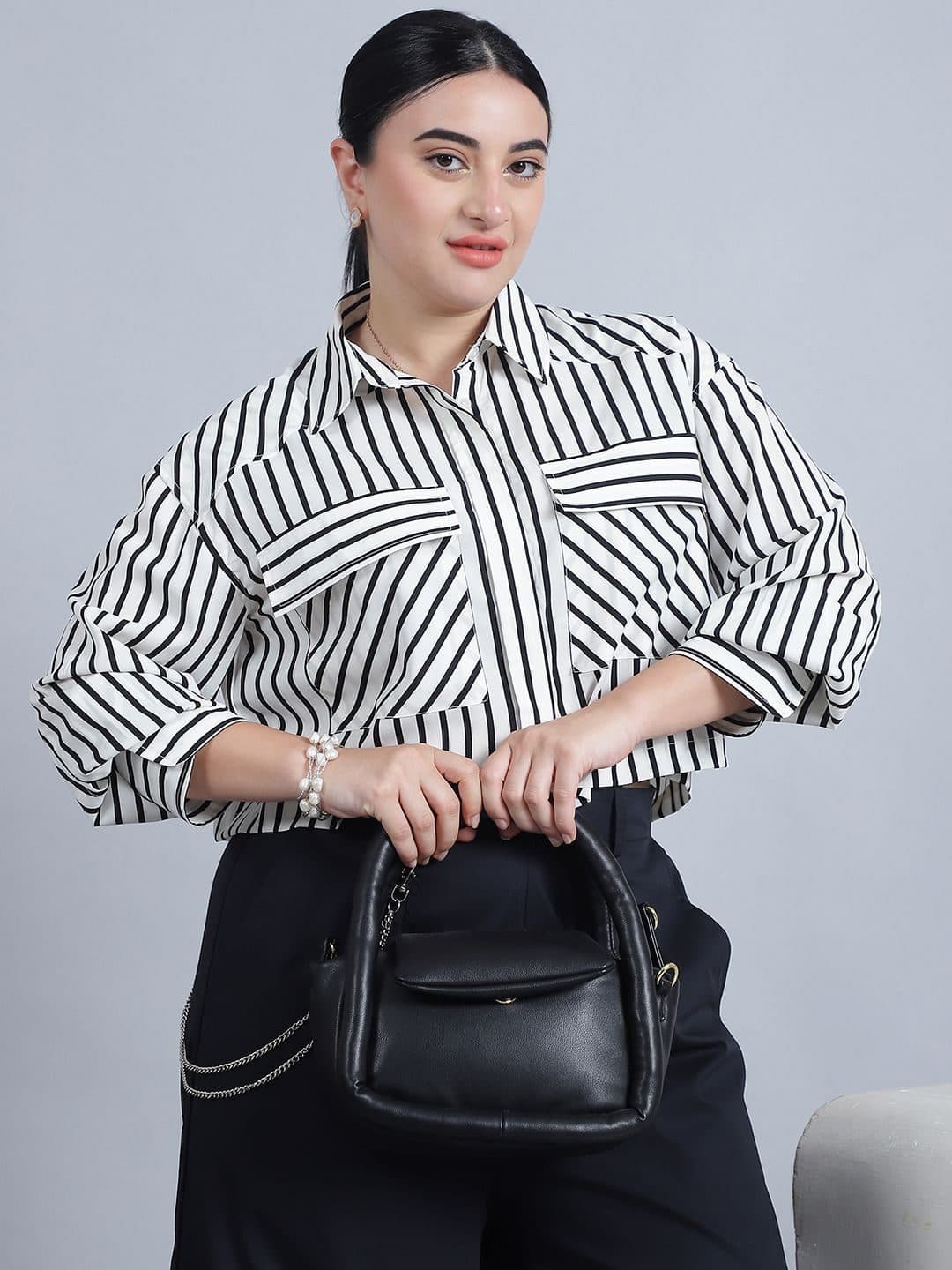 Baawri Cuffed Sleeves Shirt Style Crop Top image 7