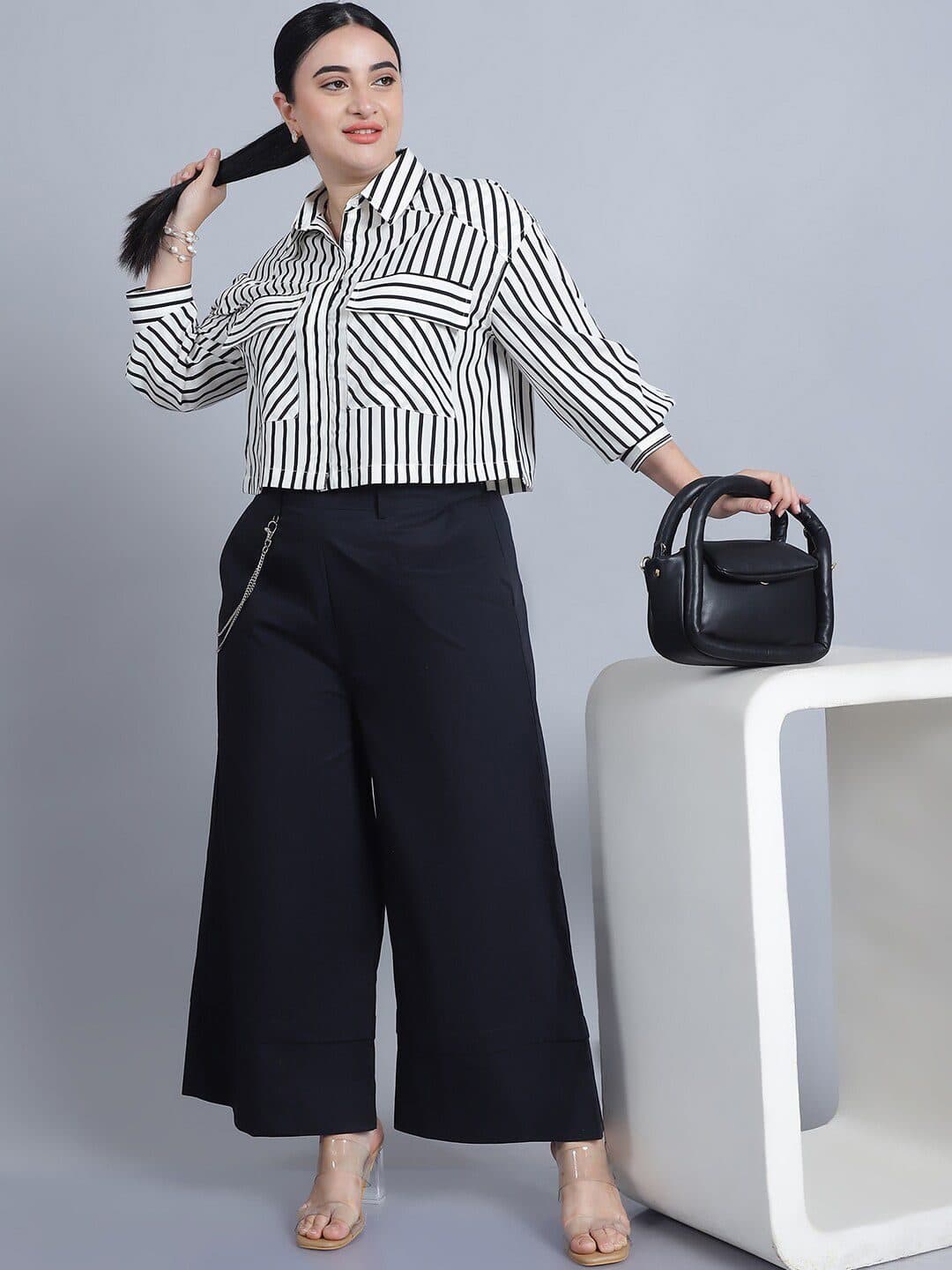 Baawri Cuffed Sleeves Shirt Style Crop Top image 6
