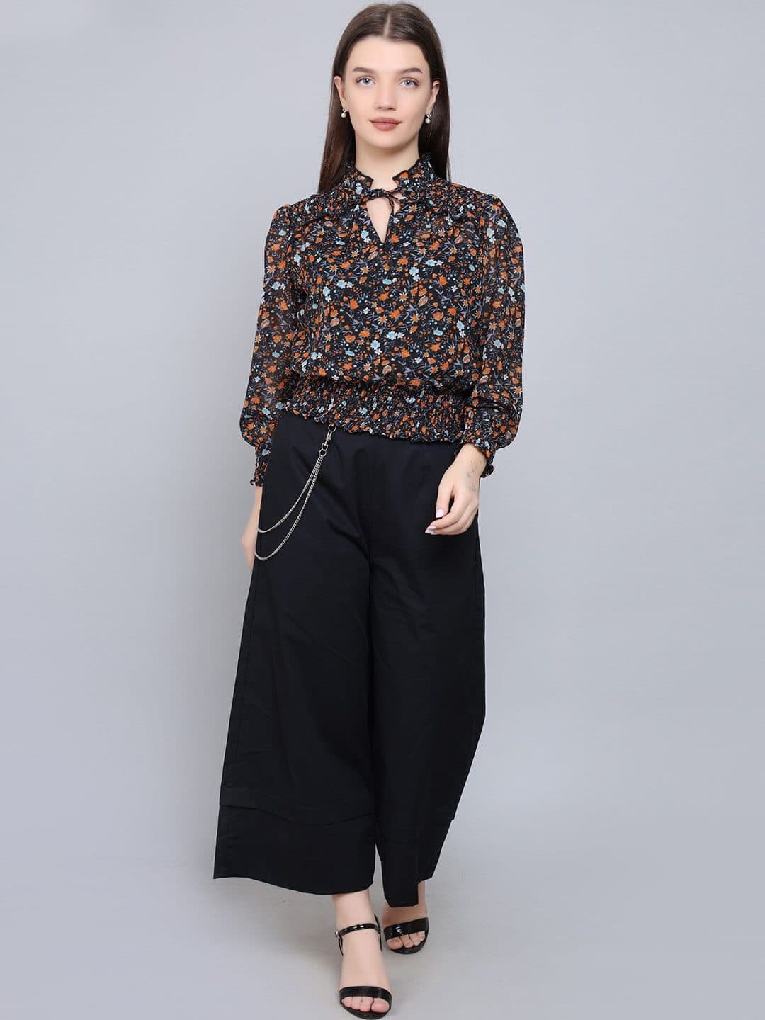 Baawri Floral Print Keyhole Neck Long Cuffed Sleeves Top image 6