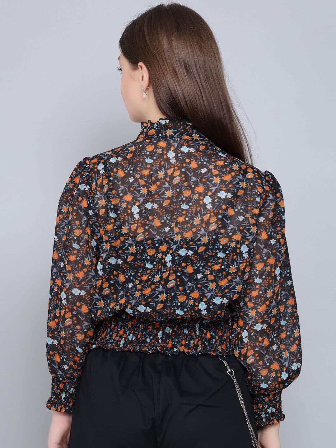 Baawri Floral Print Keyhole Neck Long Cuffed Sleeves Top image 4