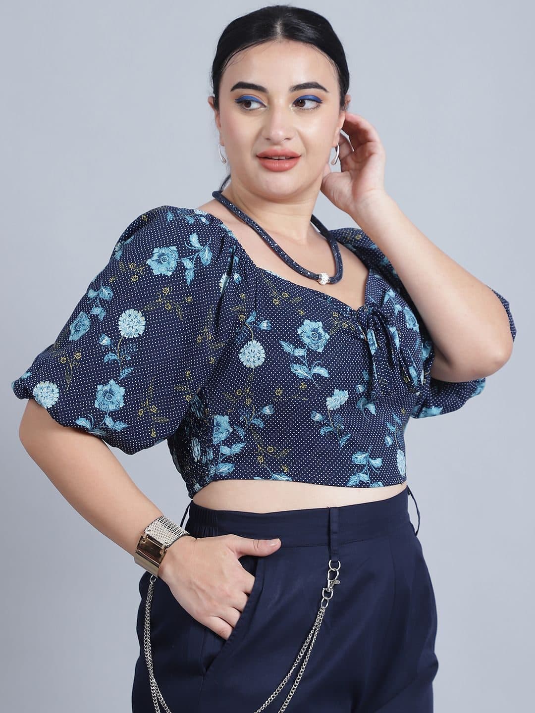 Baawri Floral Print Sweetheart Neck Puff Sleeve Top image 3