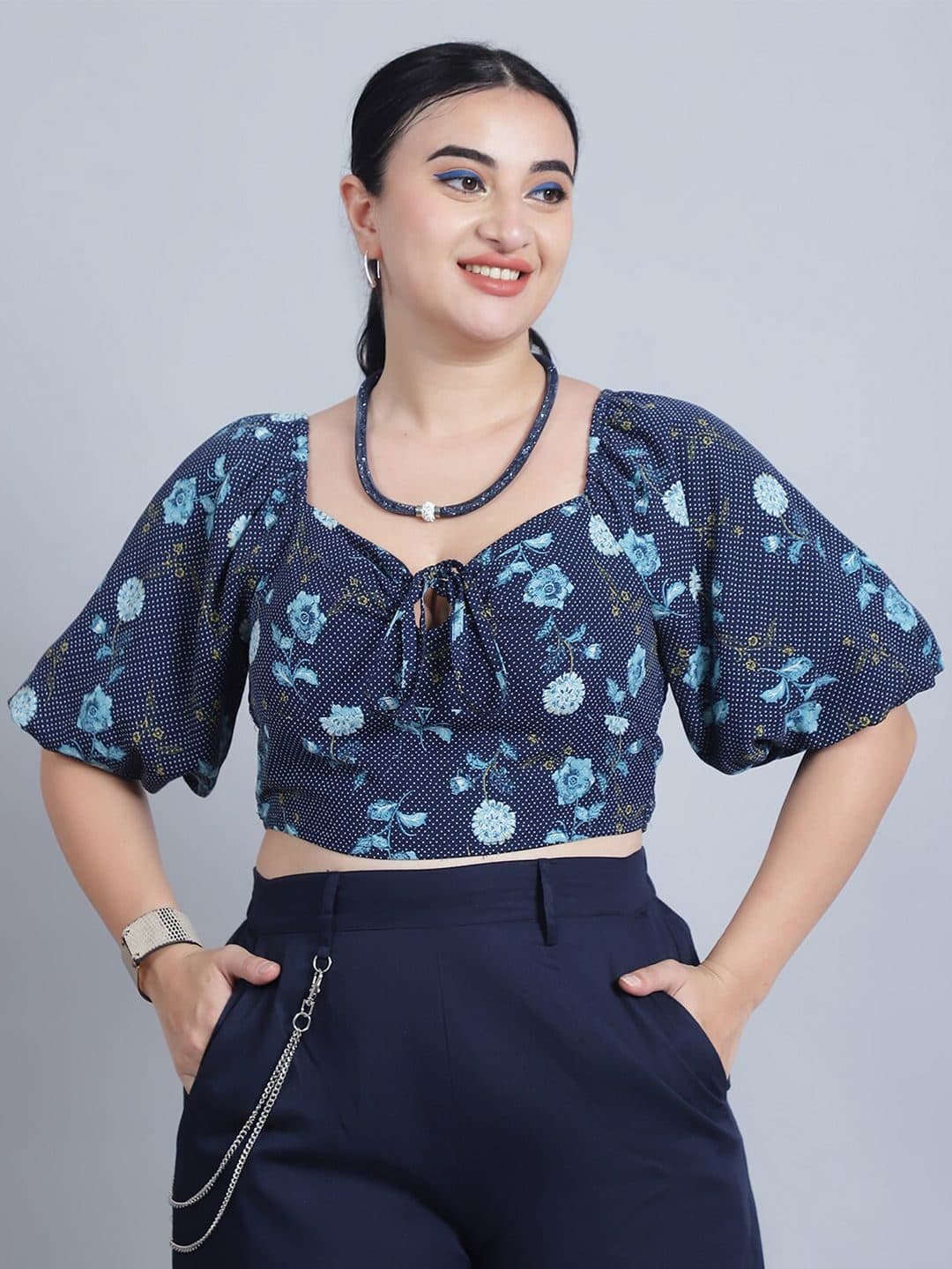 Baawri Floral Print Sweetheart Neck Puff Sleeve Top image 1