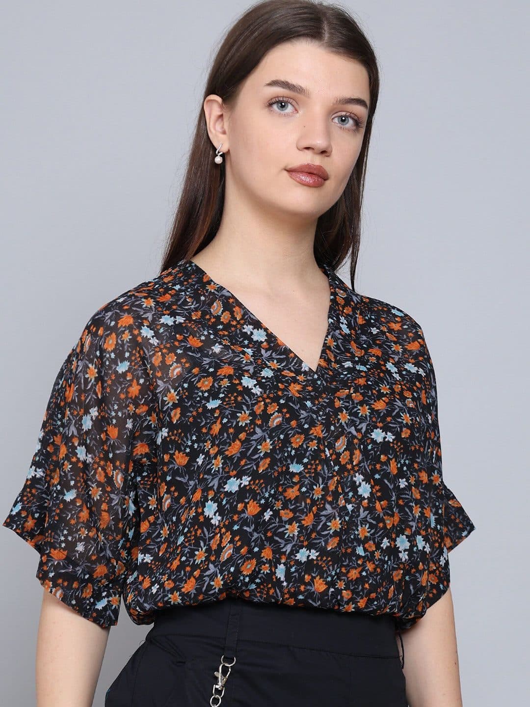 Baawri Floral Print V-Neck Extended Sleeves Wrap Top image 3