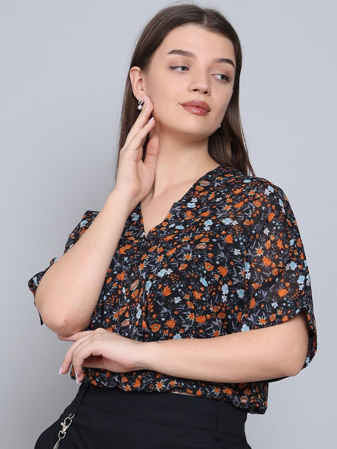 Baawri Floral Print V-Neck Extended Sleeves Wrap Top image 1