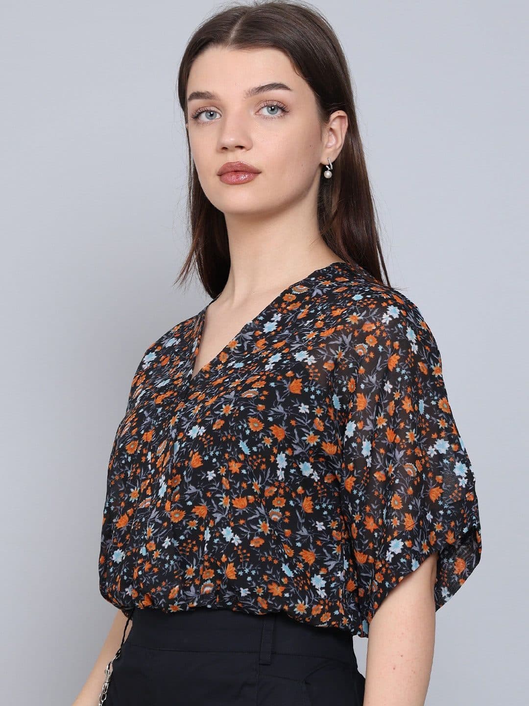 Baawri Floral Print V-Neck Extended Sleeves Wrap Top image 5