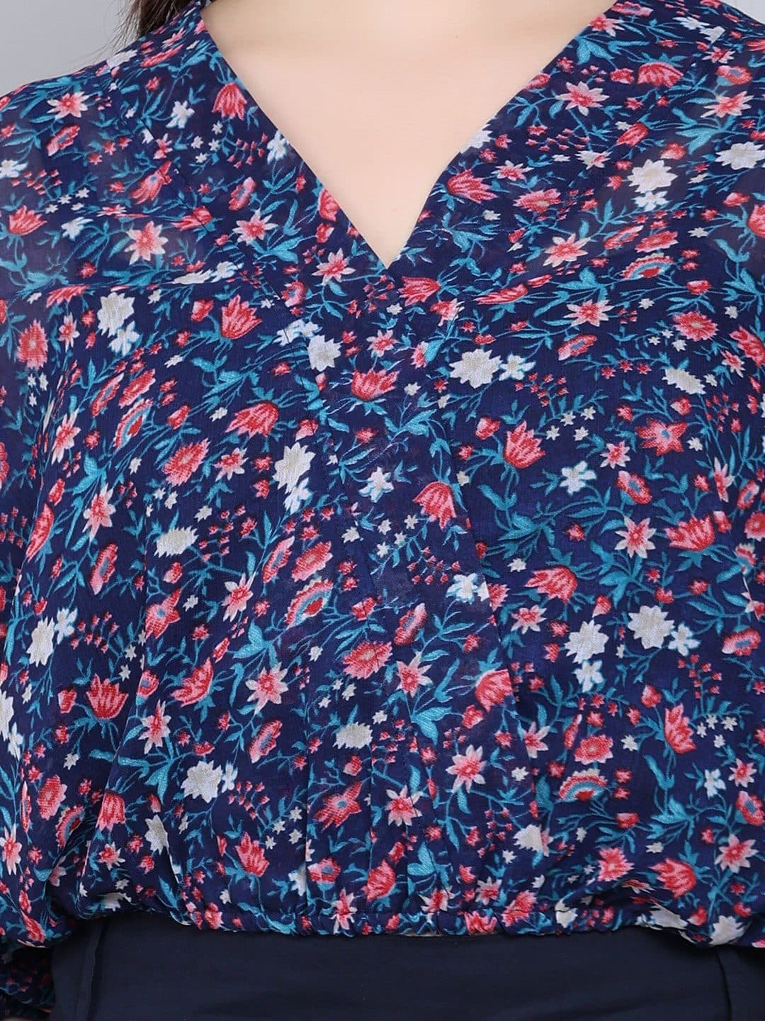 Baawri Floral Print V-Neck Short Extended Sleeves Wrap Top image 2
