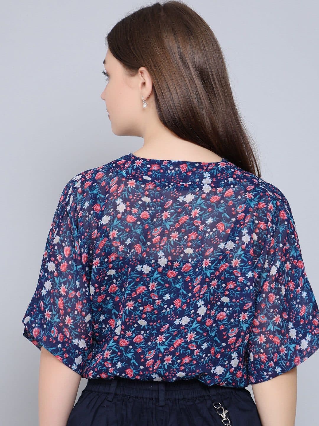 Baawri Floral Print V-Neck Short Extended Sleeves Wrap Top image 4