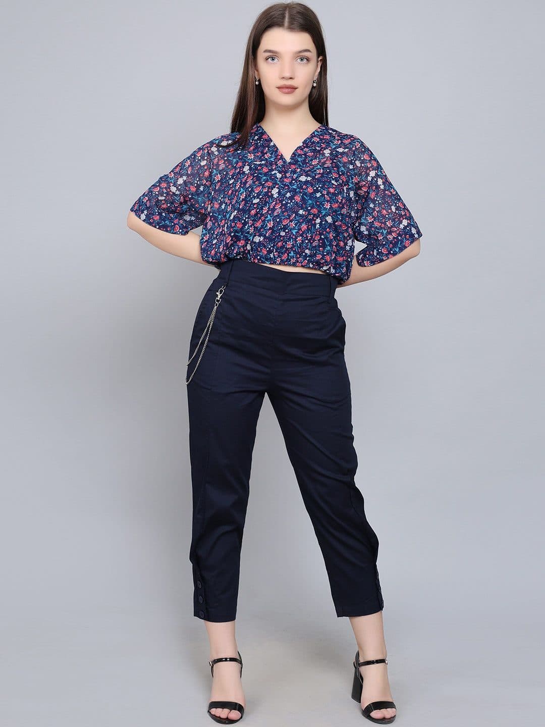 Baawri Floral Print V-Neck Short Extended Sleeves Wrap Top image 6