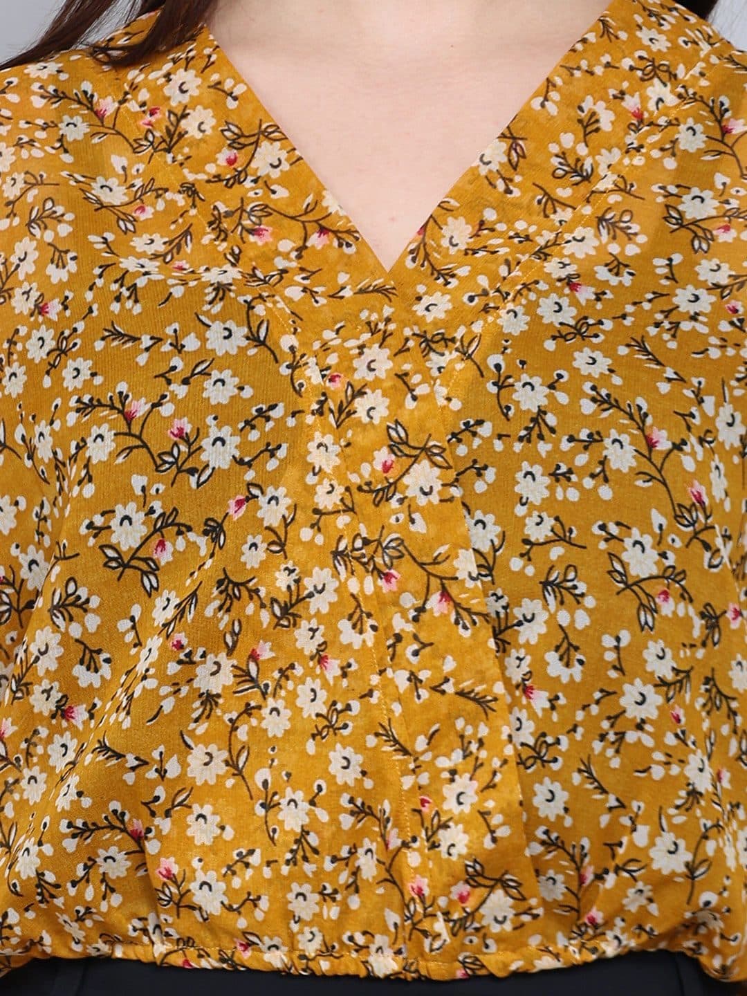 Baawri Floral Print V-Neck Short Sleeves Semi Sheer Top image 2