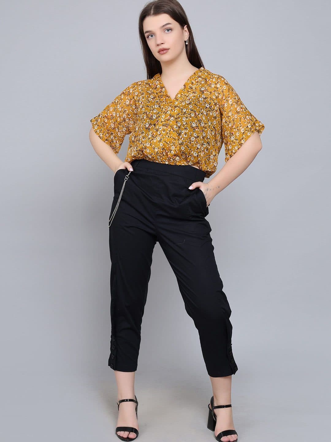 Baawri Floral Print V-Neck Short Sleeves Semi Sheer Top image 6