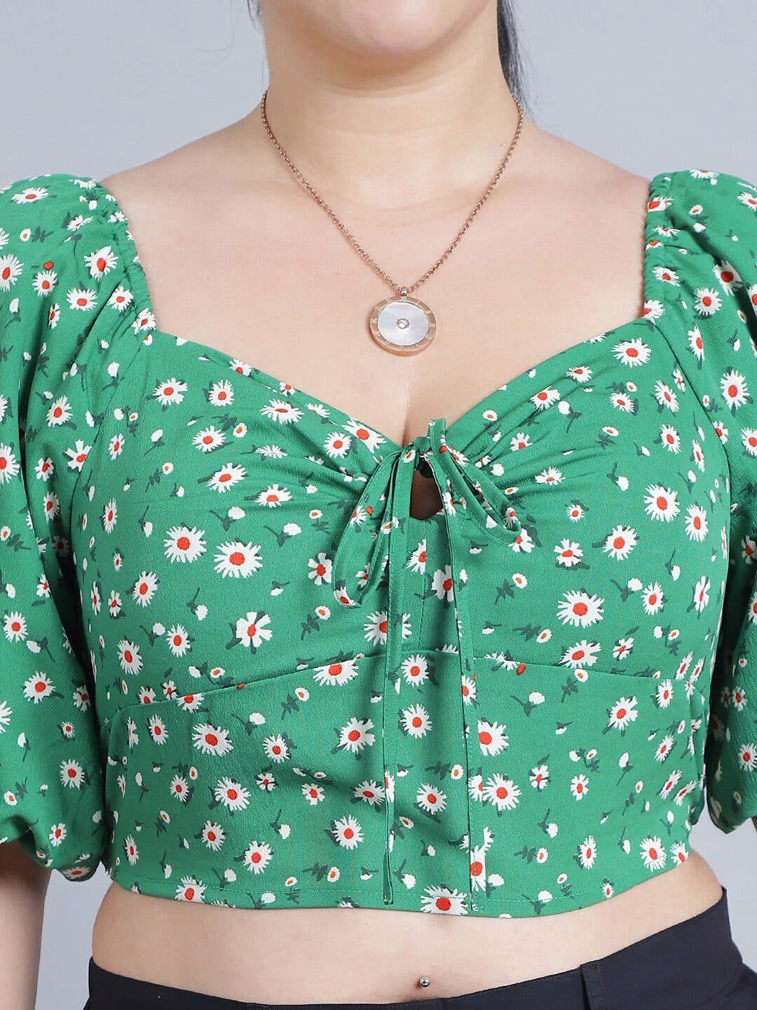 Baawri Floral Printed Puff Sleeve Crop Top image 2