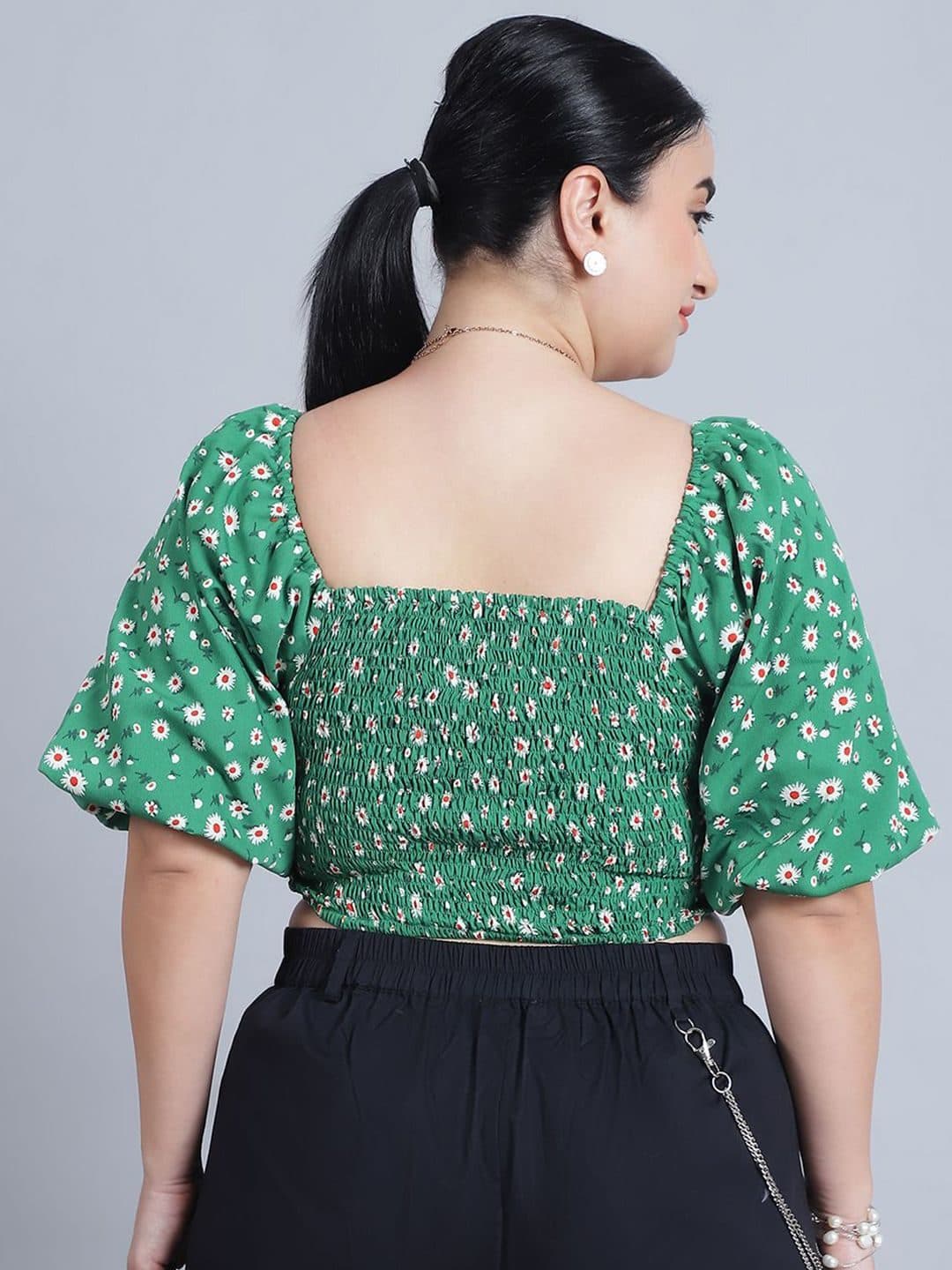 Baawri Floral Printed Puff Sleeve Crop Top image 4