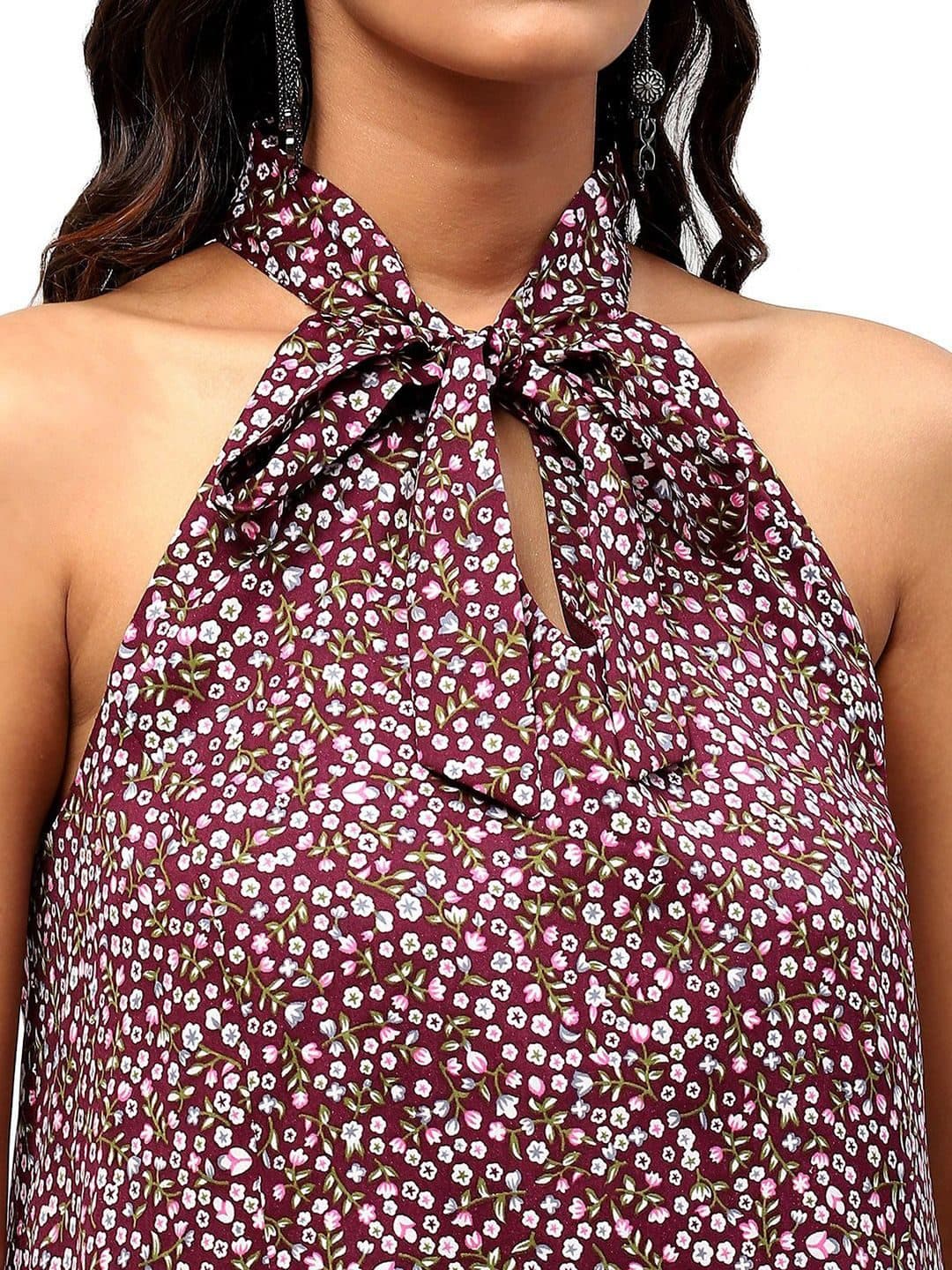 Baawri Floral Printed Tie-Up Neck Sleeveless Top image 2
