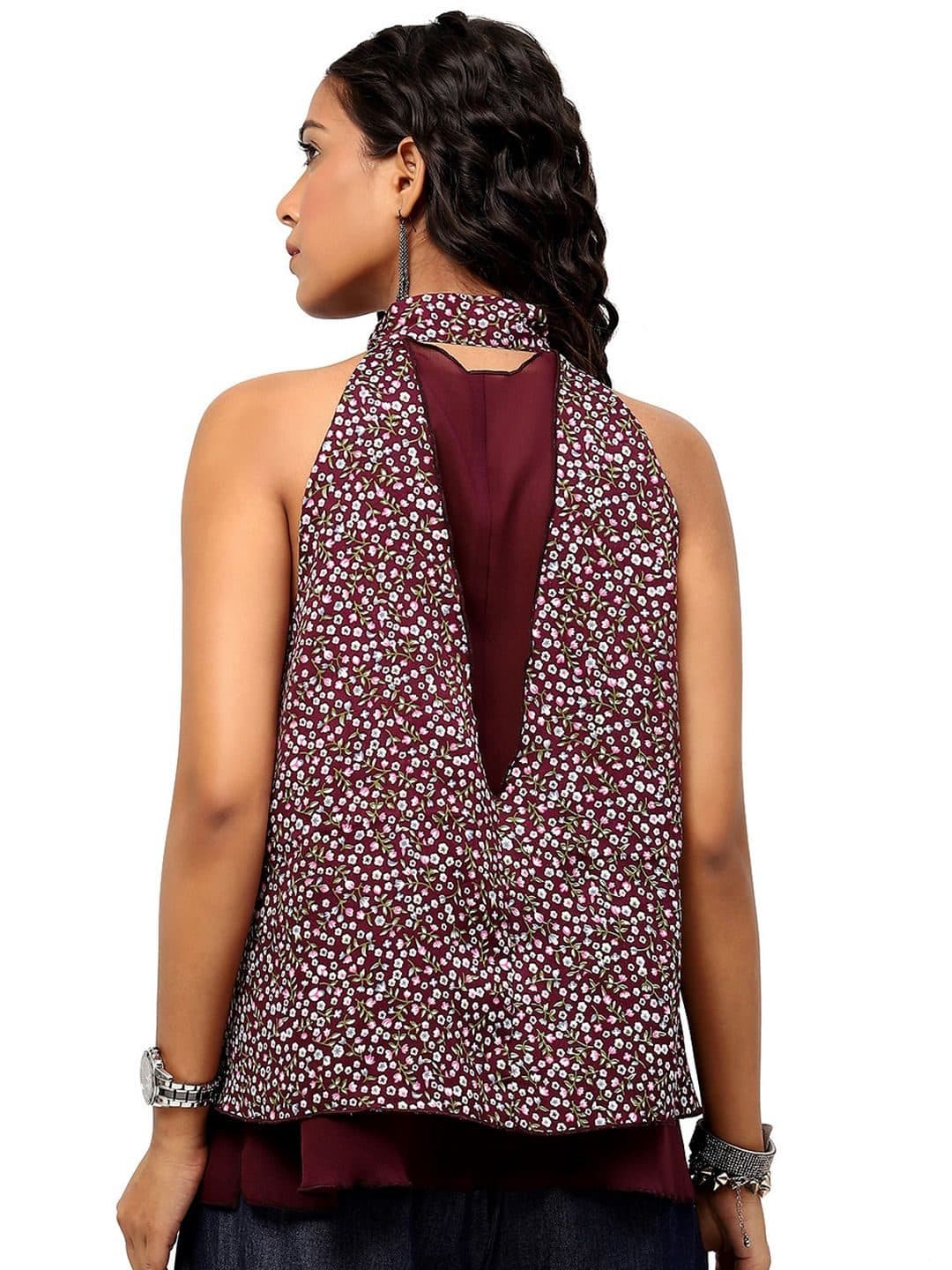 Baawri Floral Printed Tie-Up Neck Sleeveless Top image 4
