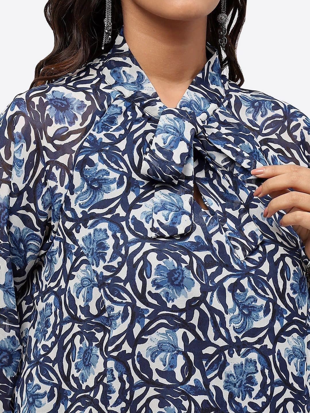 Baawri Floral Printed Tie-Up Neck Top image 2