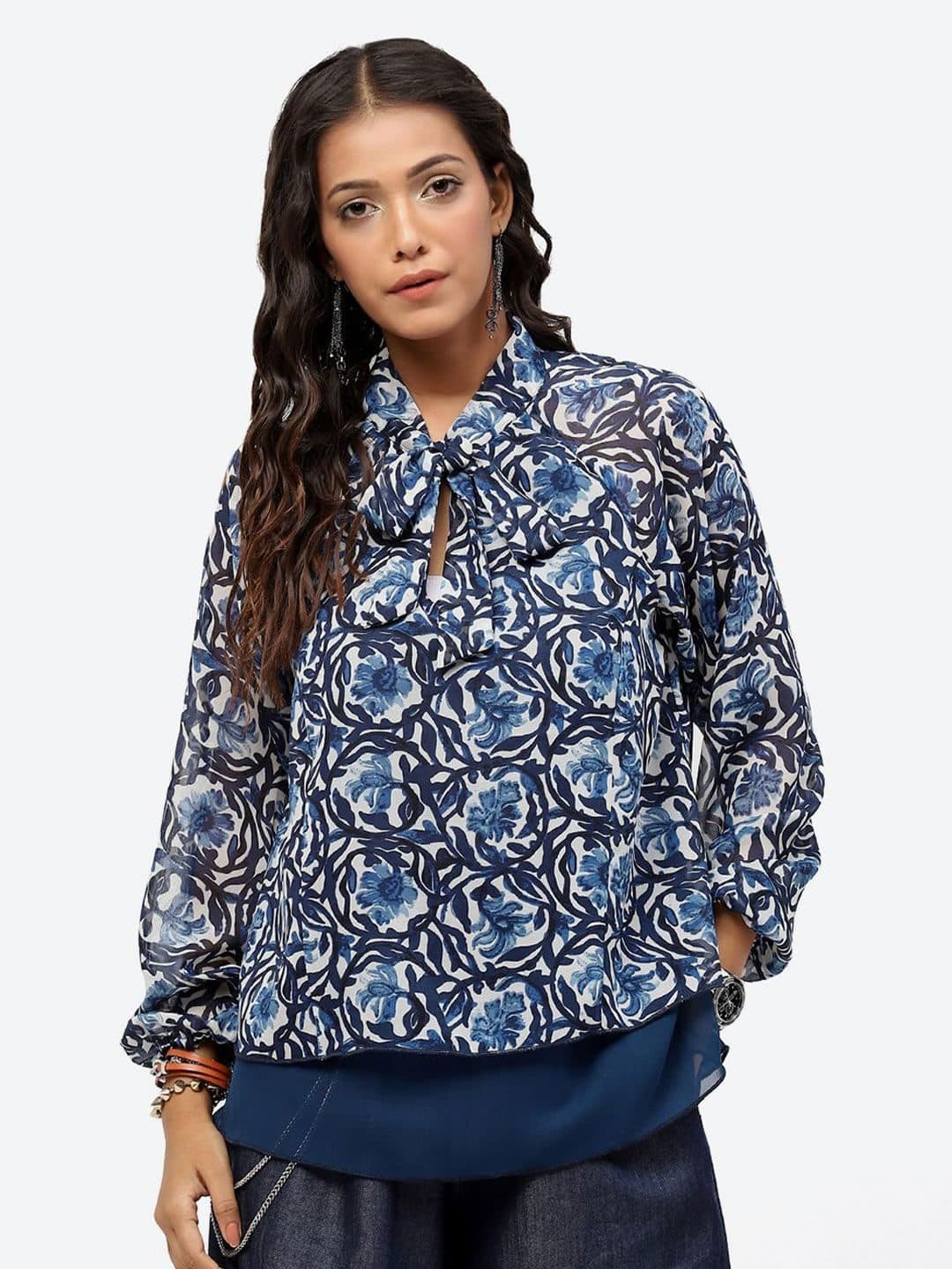 Baawri Floral Printed Tie-Up Neck Top image 1