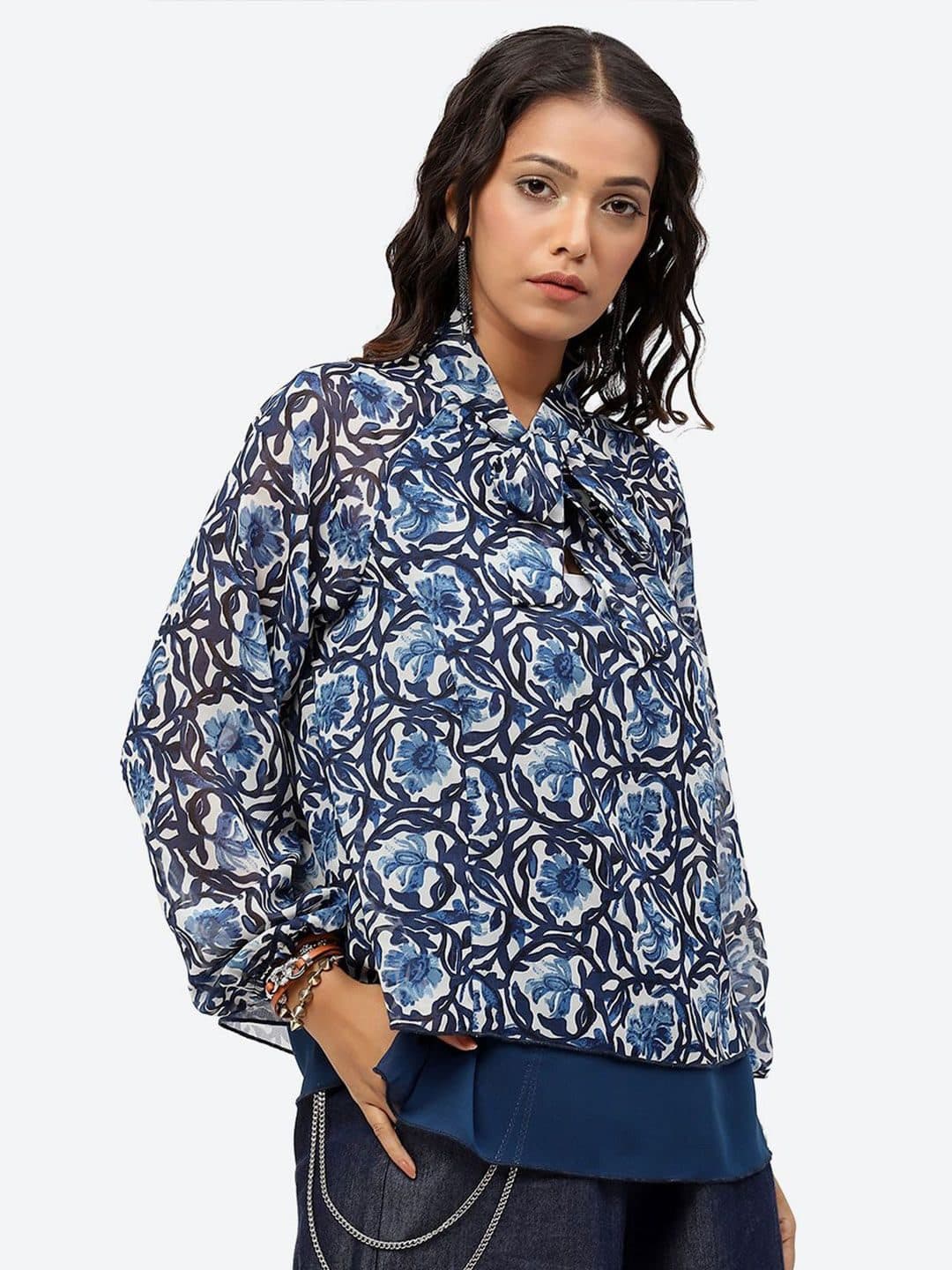 Baawri Floral Printed Tie-Up Neck Top image 3