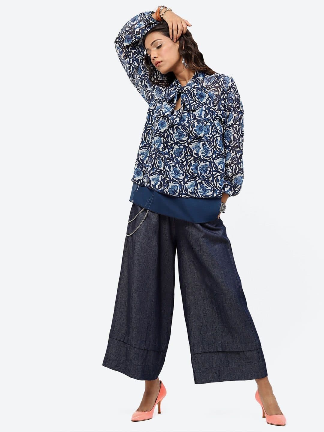 Baawri Floral Printed Tie-Up Neck Top image 6