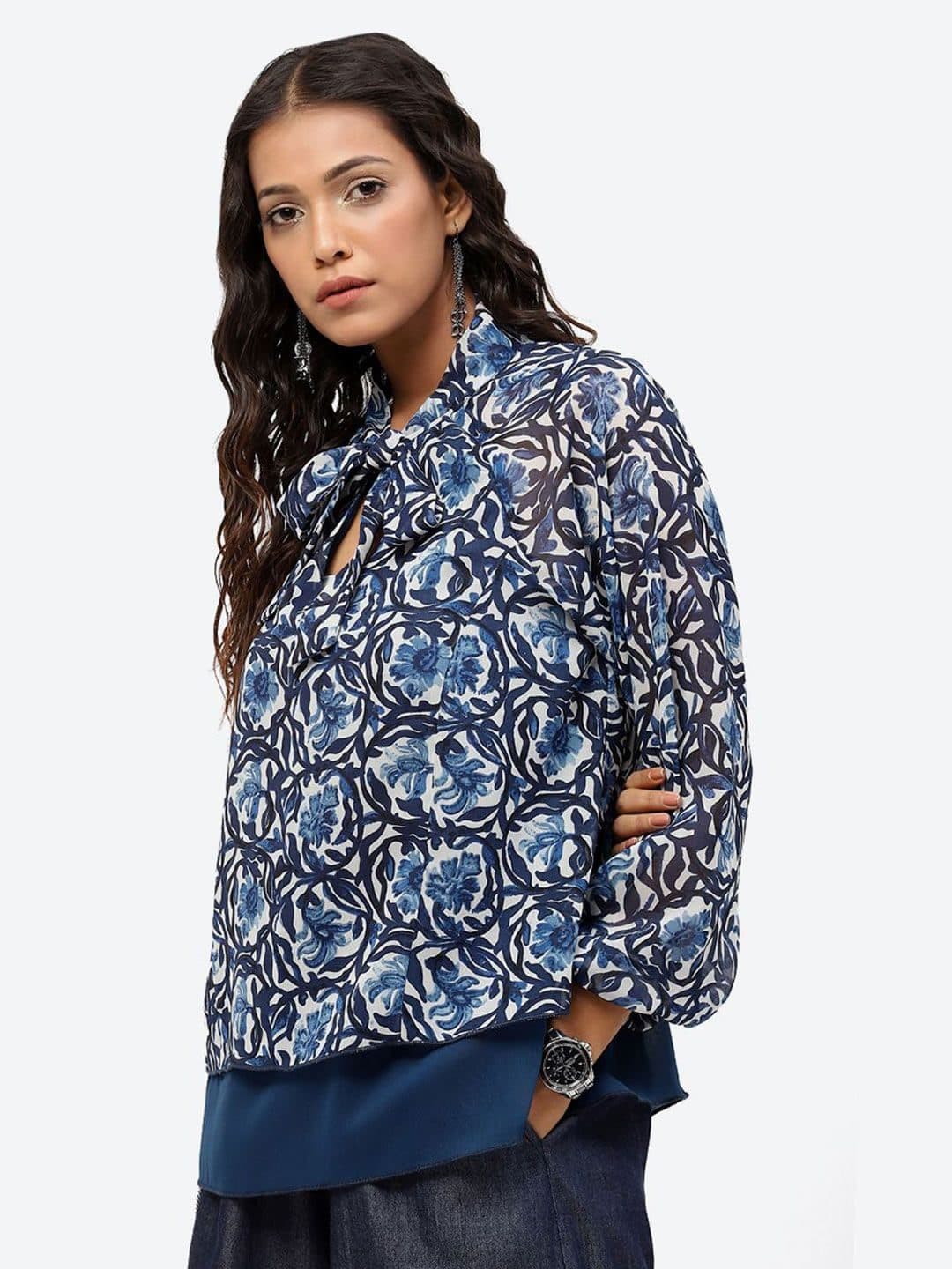 Baawri Floral Printed Tie-Up Neck Top image 5