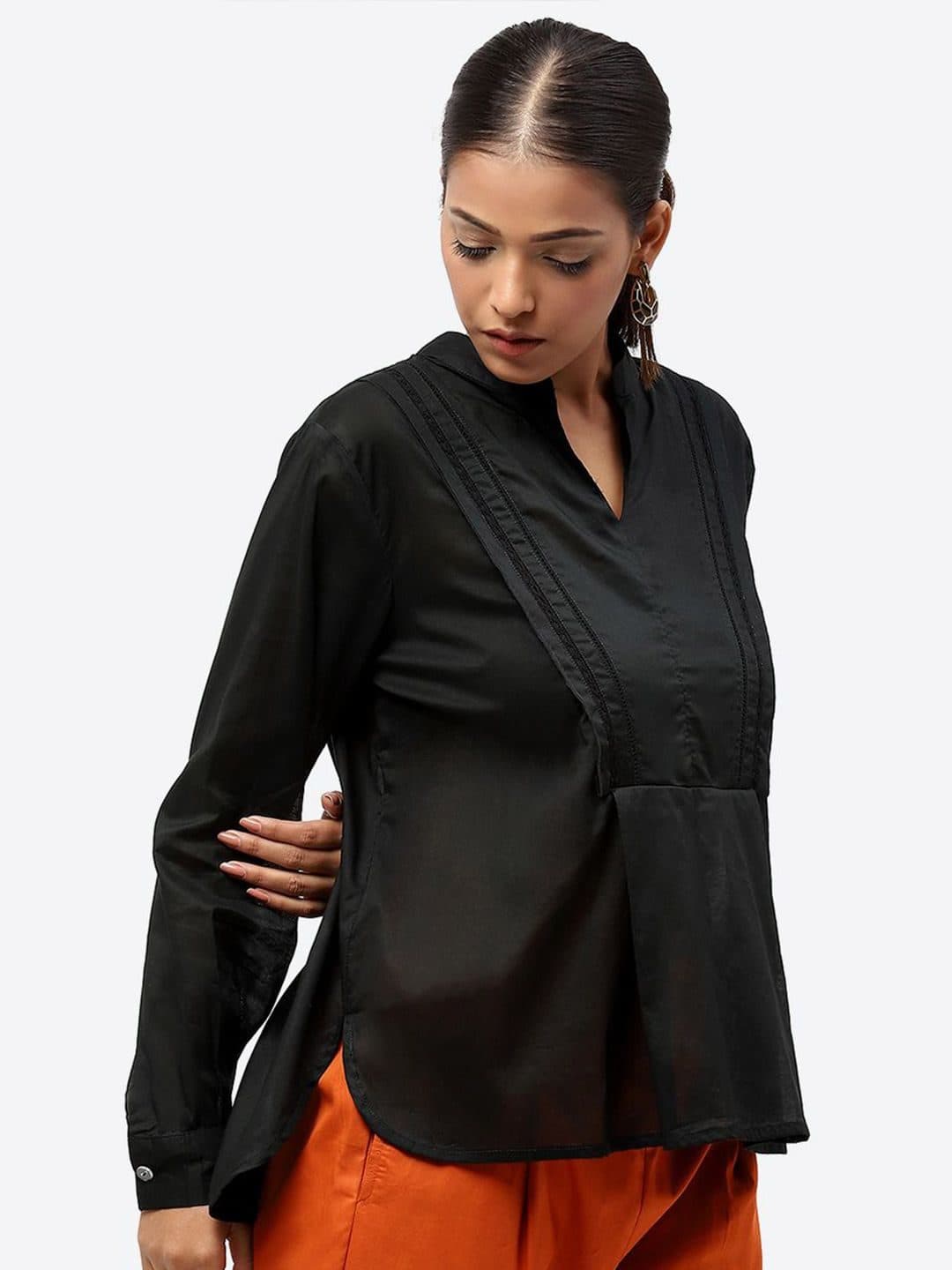 Baawri Mandarin Collar Long Cuffed Sleeves Pure Cotton A-Line Top image 3