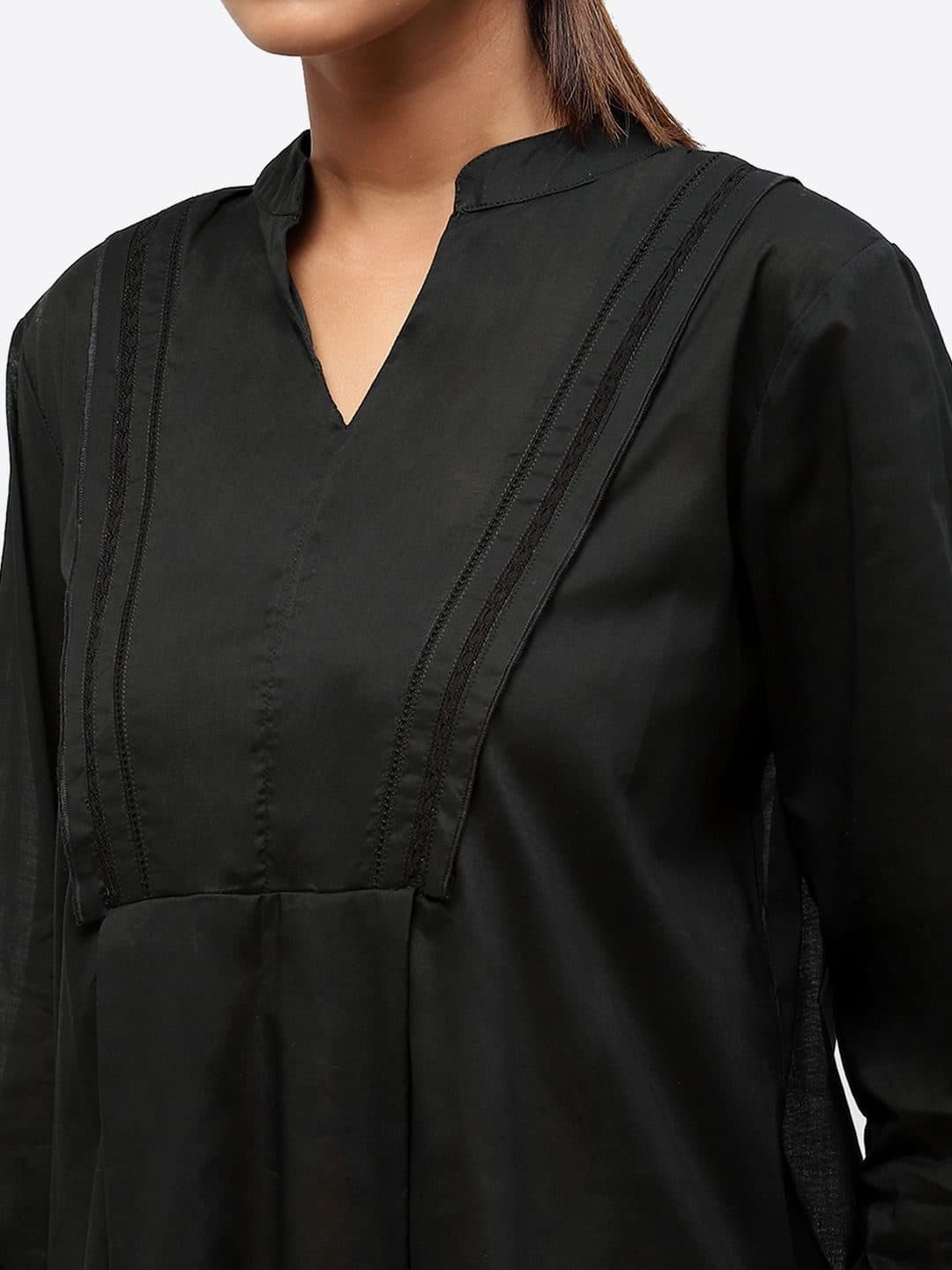 Baawri Mandarin Collar Long Cuffed Sleeves Pure Cotton A-Line Top image 2