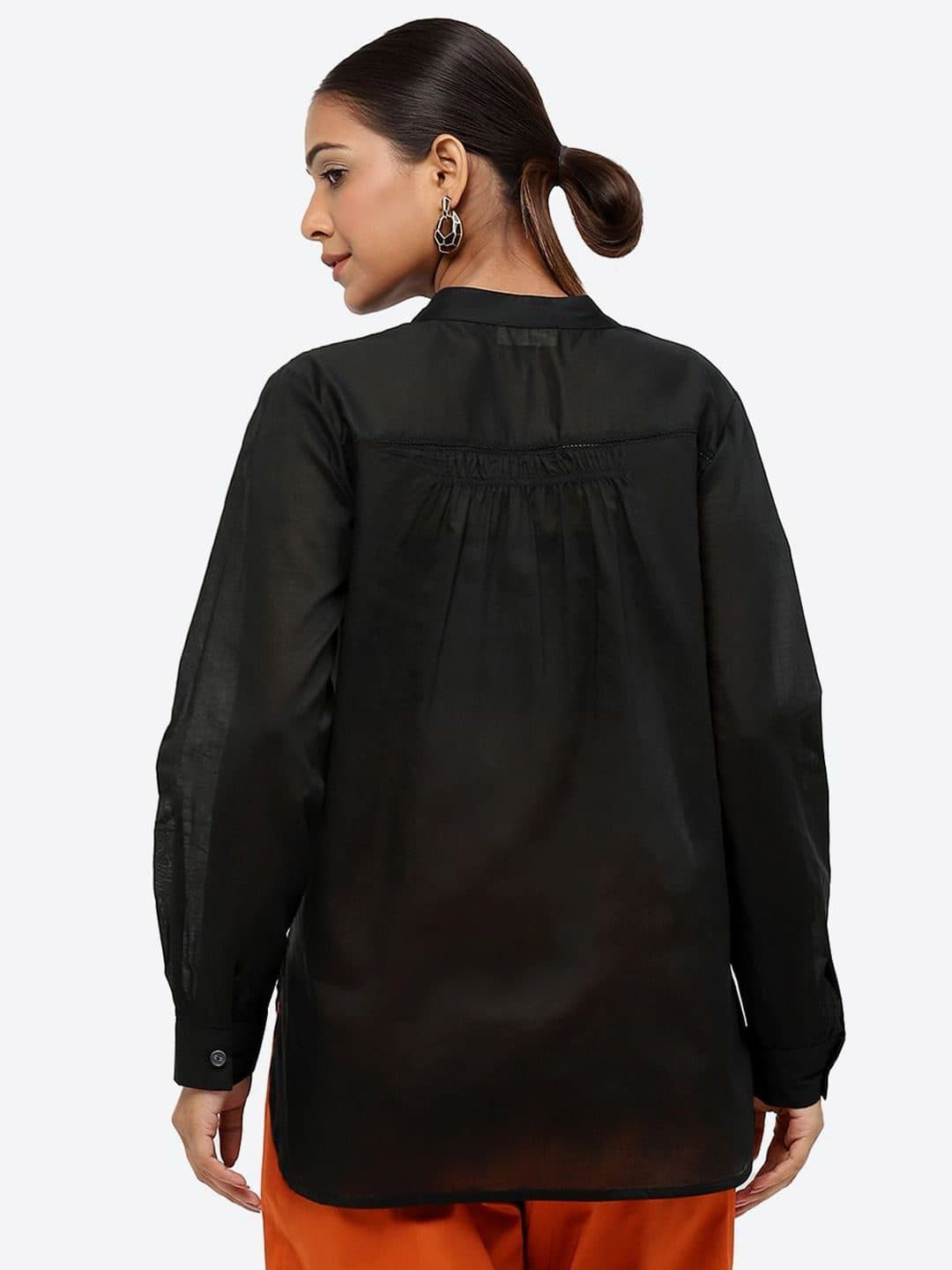 Baawri Mandarin Collar Long Cuffed Sleeves Pure Cotton A-Line Top image 4
