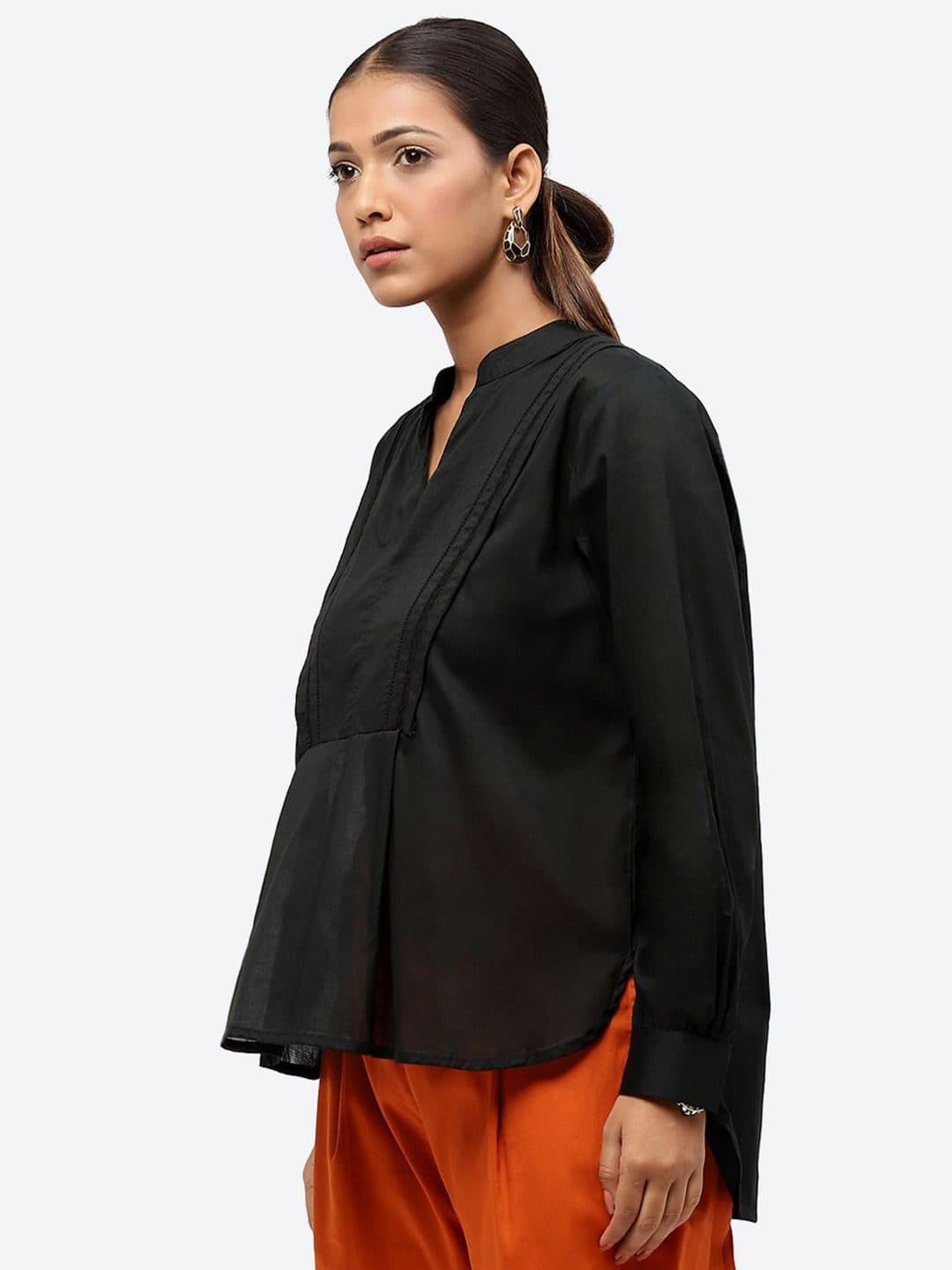 Baawri Mandarin Collar Long Cuffed Sleeves Pure Cotton A-Line Top image 5