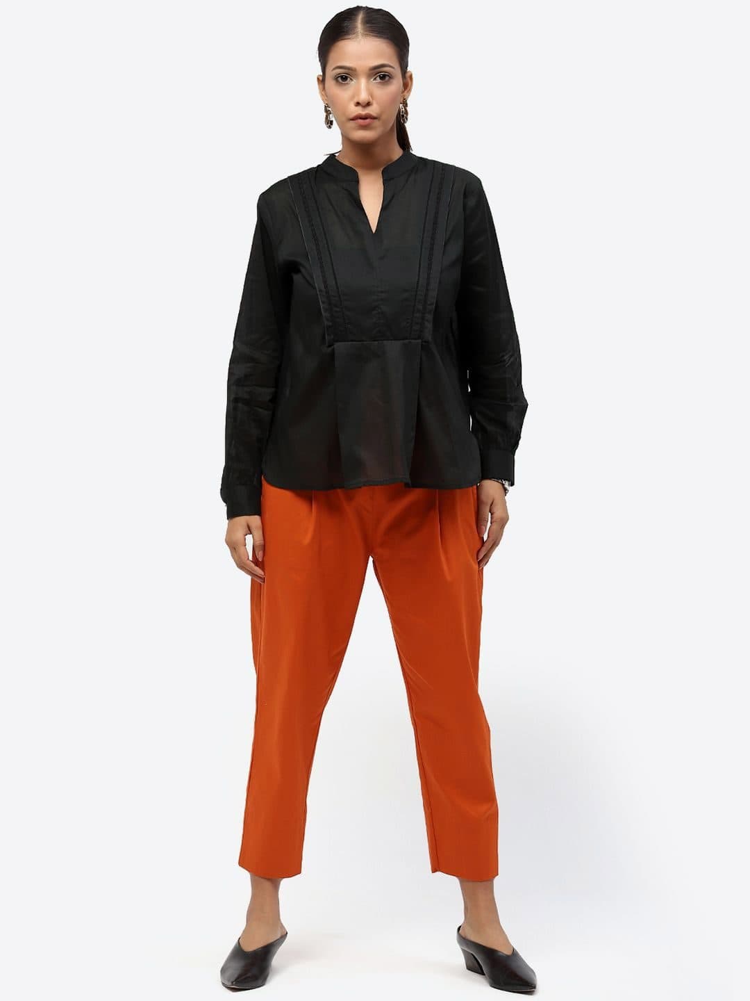 Baawri Mandarin Collar Long Cuffed Sleeves Pure Cotton A-Line Top image 6
