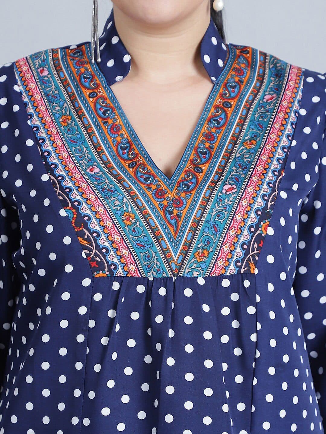 Baawri Polka Dot Print Mandarin Collar Puff Sleeve Top image 2