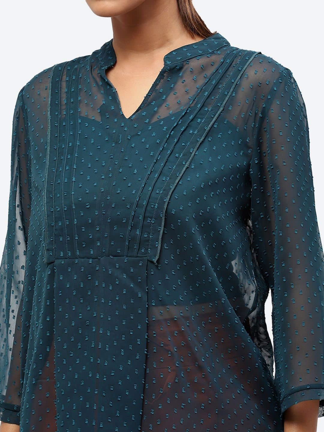 Baawri Self Design Mandarin Collar Semi Sheer A-Line Top image 2