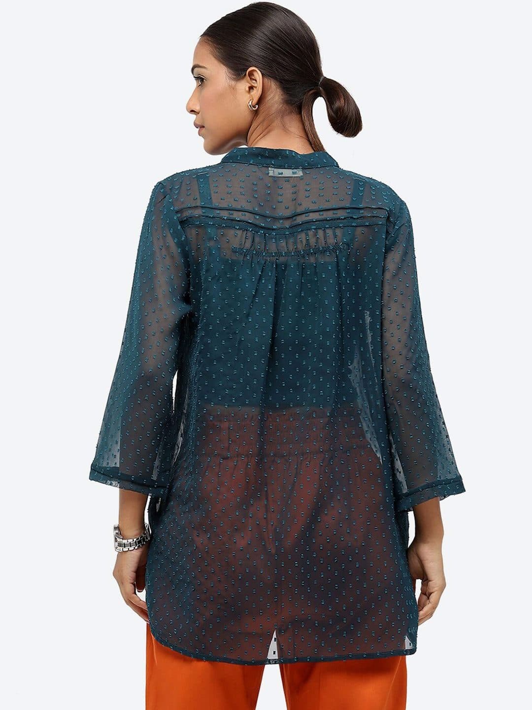 Baawri Self Design Mandarin Collar Semi Sheer A-Line Top image 4