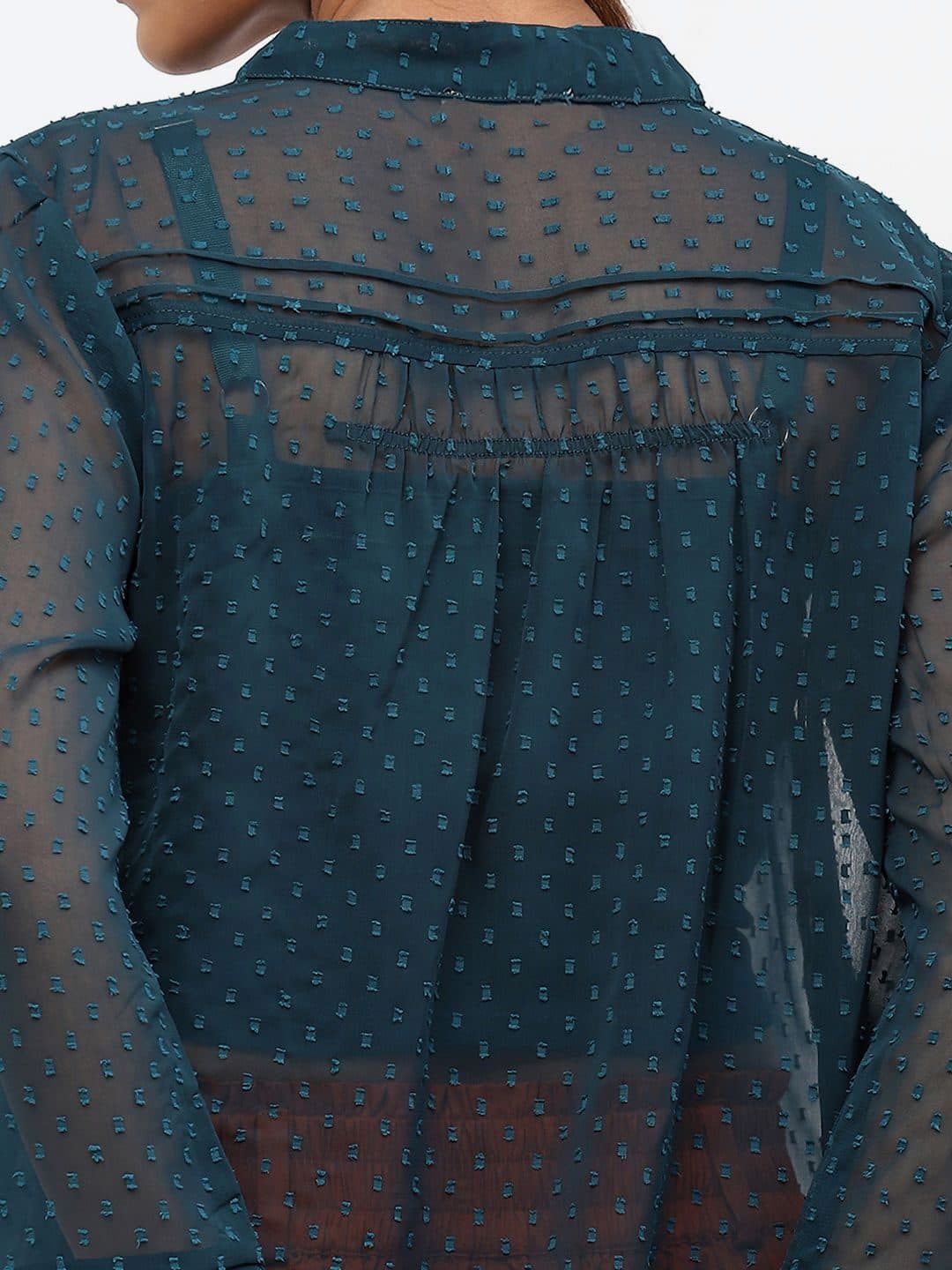Baawri Self Design Mandarin Collar Semi Sheer A-Line Top image 7