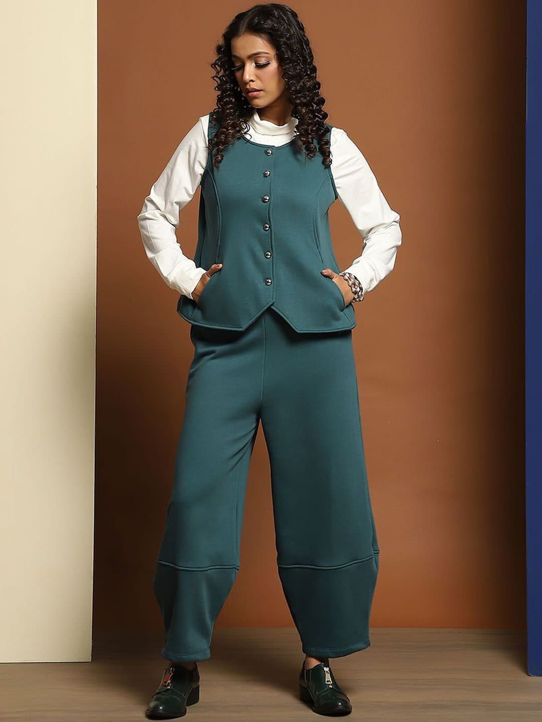 Baawri Solid Cotton Round Neck With Trousers Co-Ords image 1