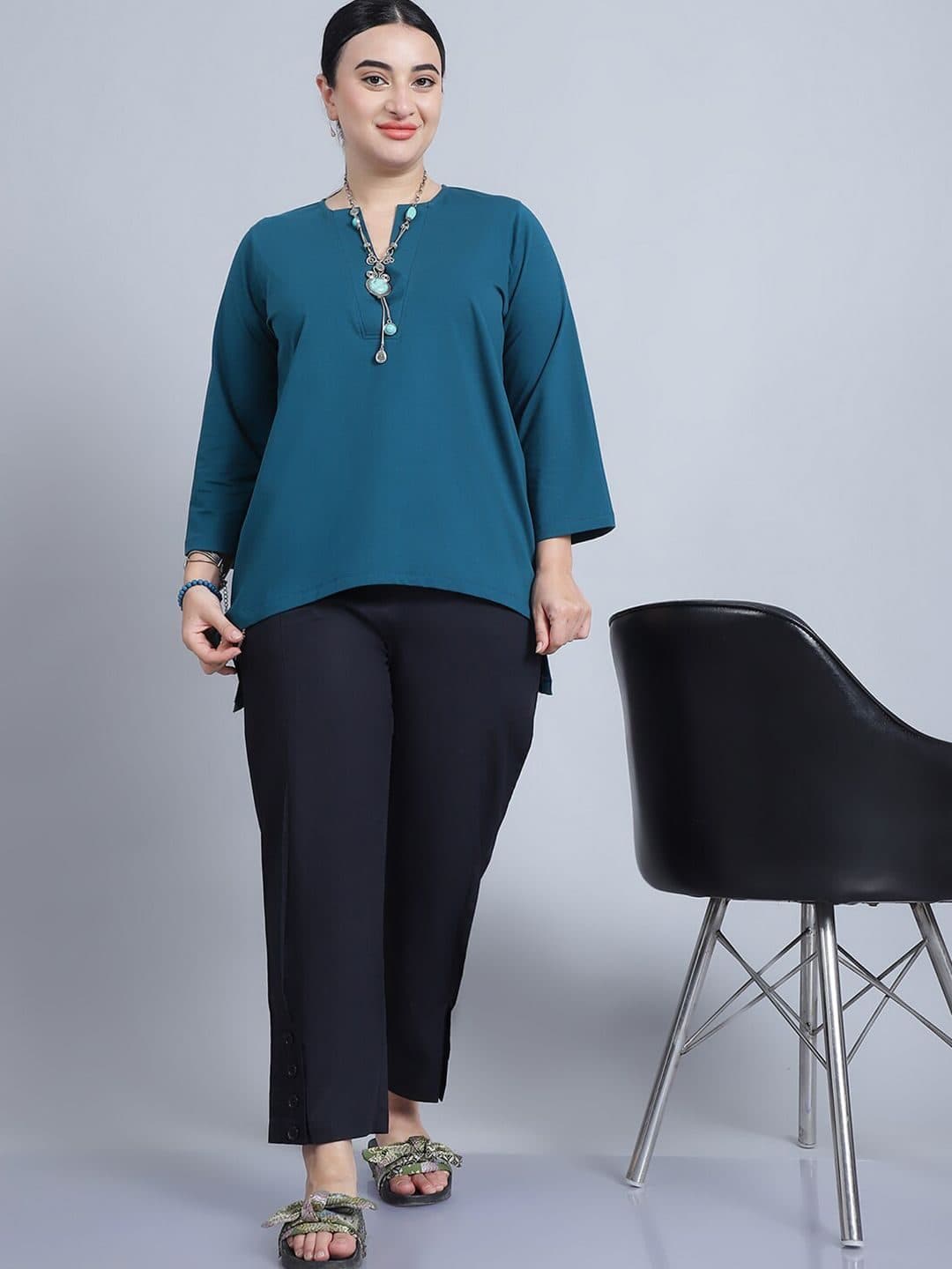 Baawri Solid Notch Round Neck Cotton Top image 6