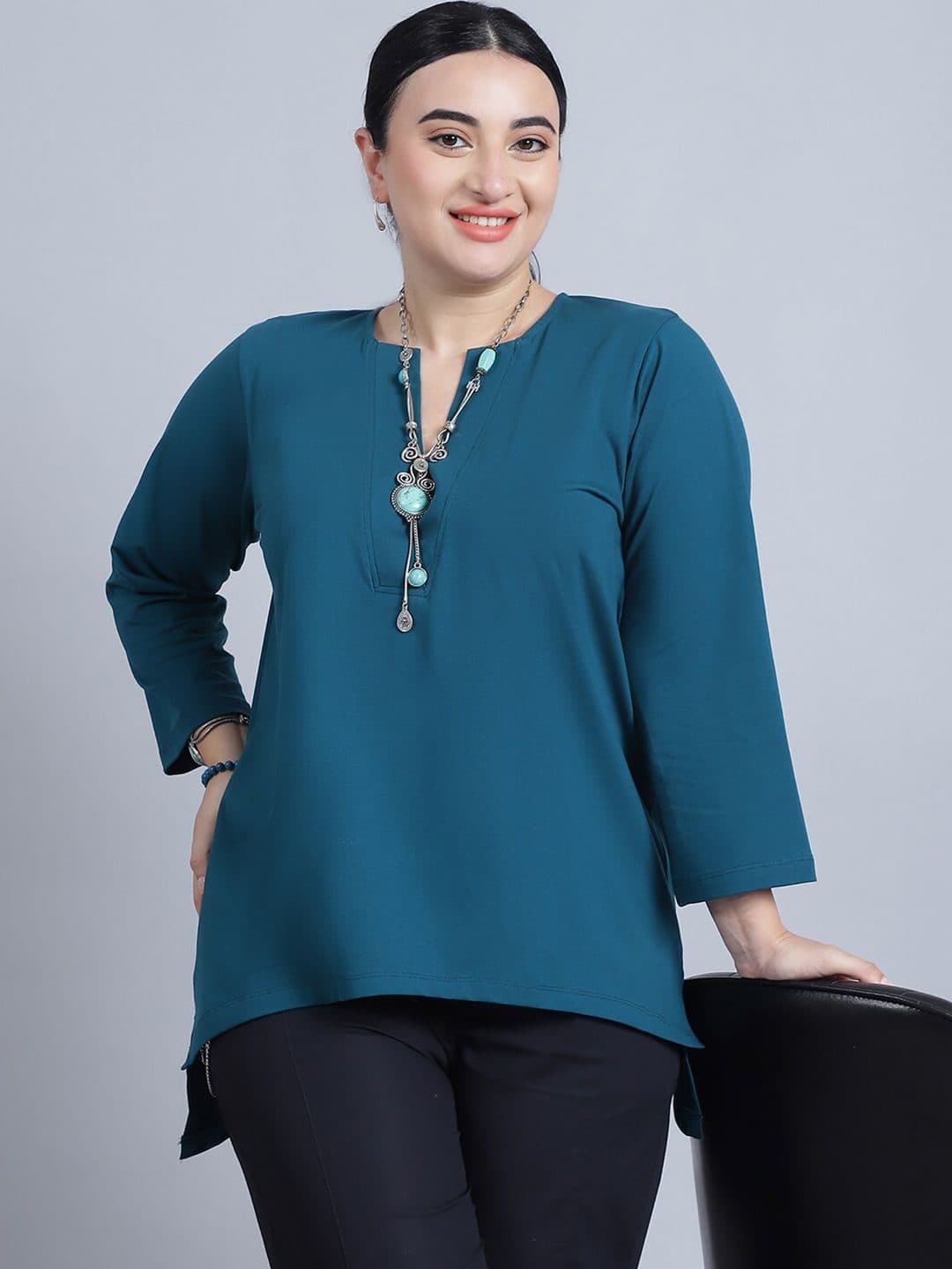 Baawri Solid Notch Round Neck Cotton Top image 7
