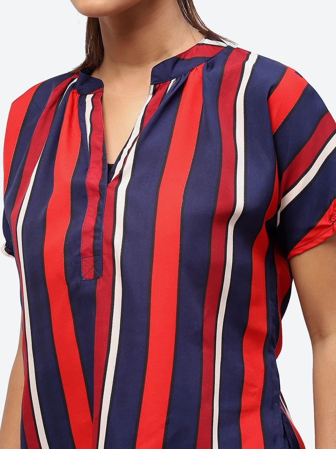 Baawri Striped Mandarin Collar Short Sleeves Top image 2